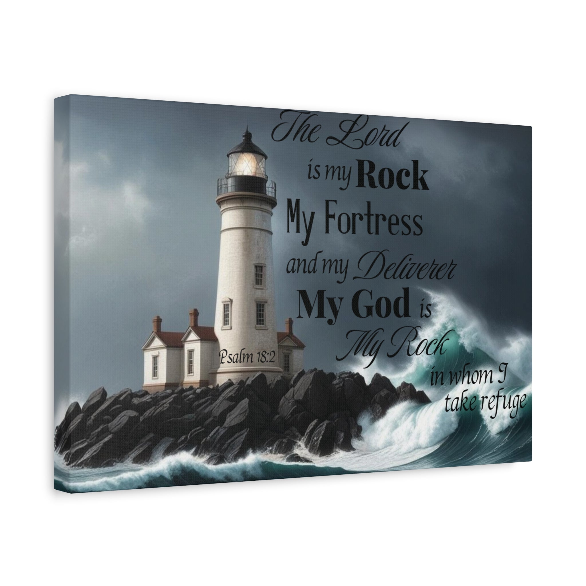 Psalm 18:2 Lighthouse Matte Canvas Wall Art