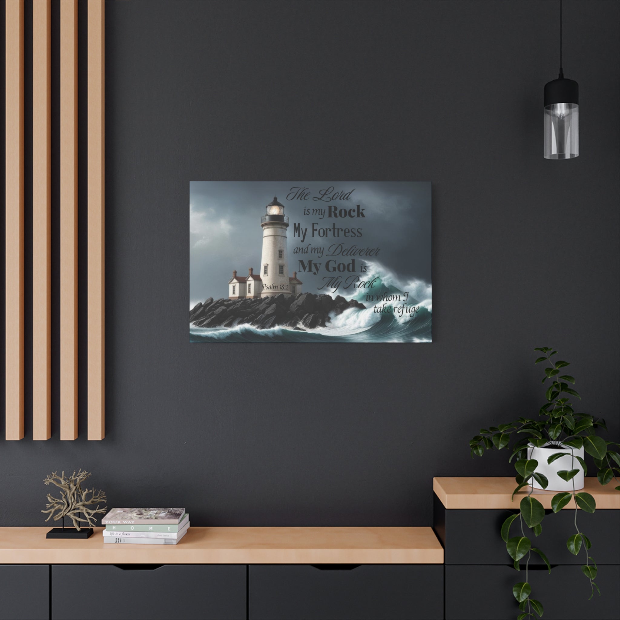 Psalm 18:2 Lighthouse Matte Canvas Wall Art