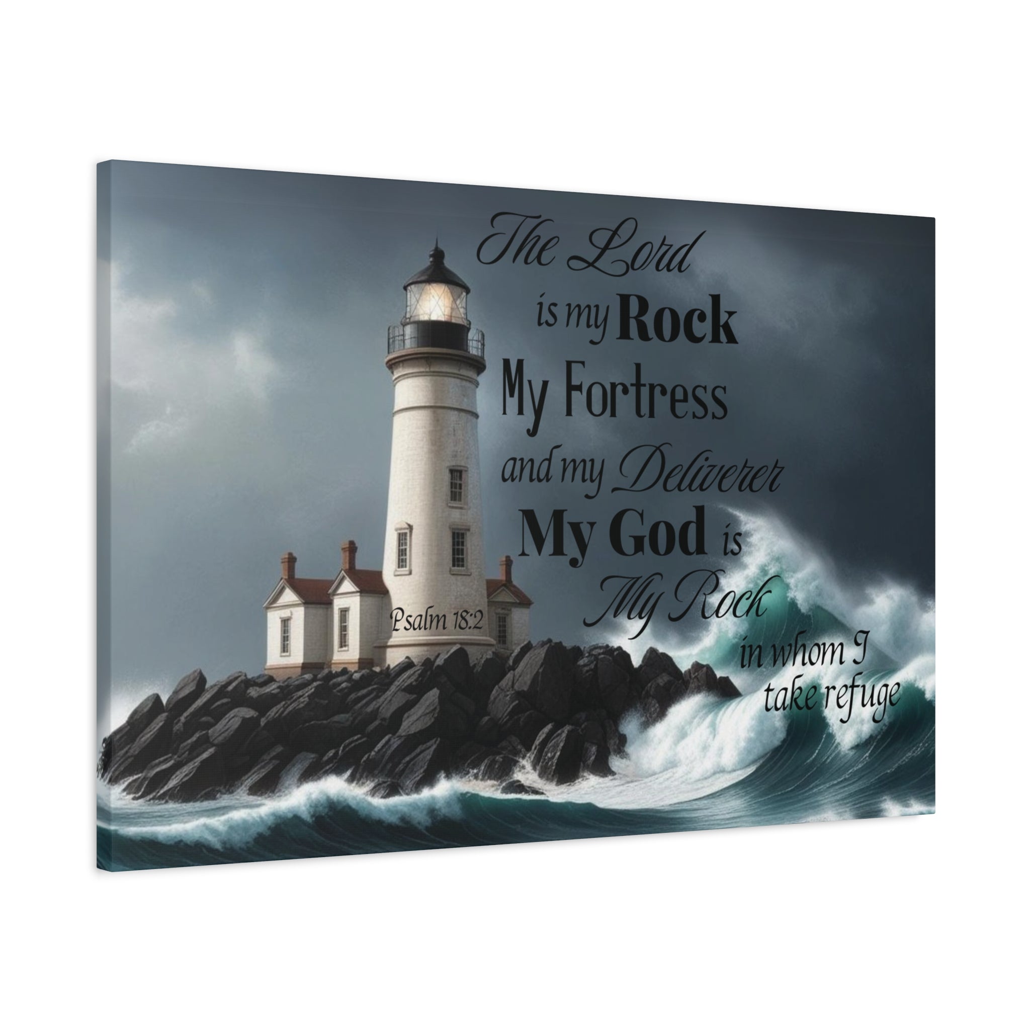 Psalm 18:2 Lighthouse Matte Canvas Wall Art