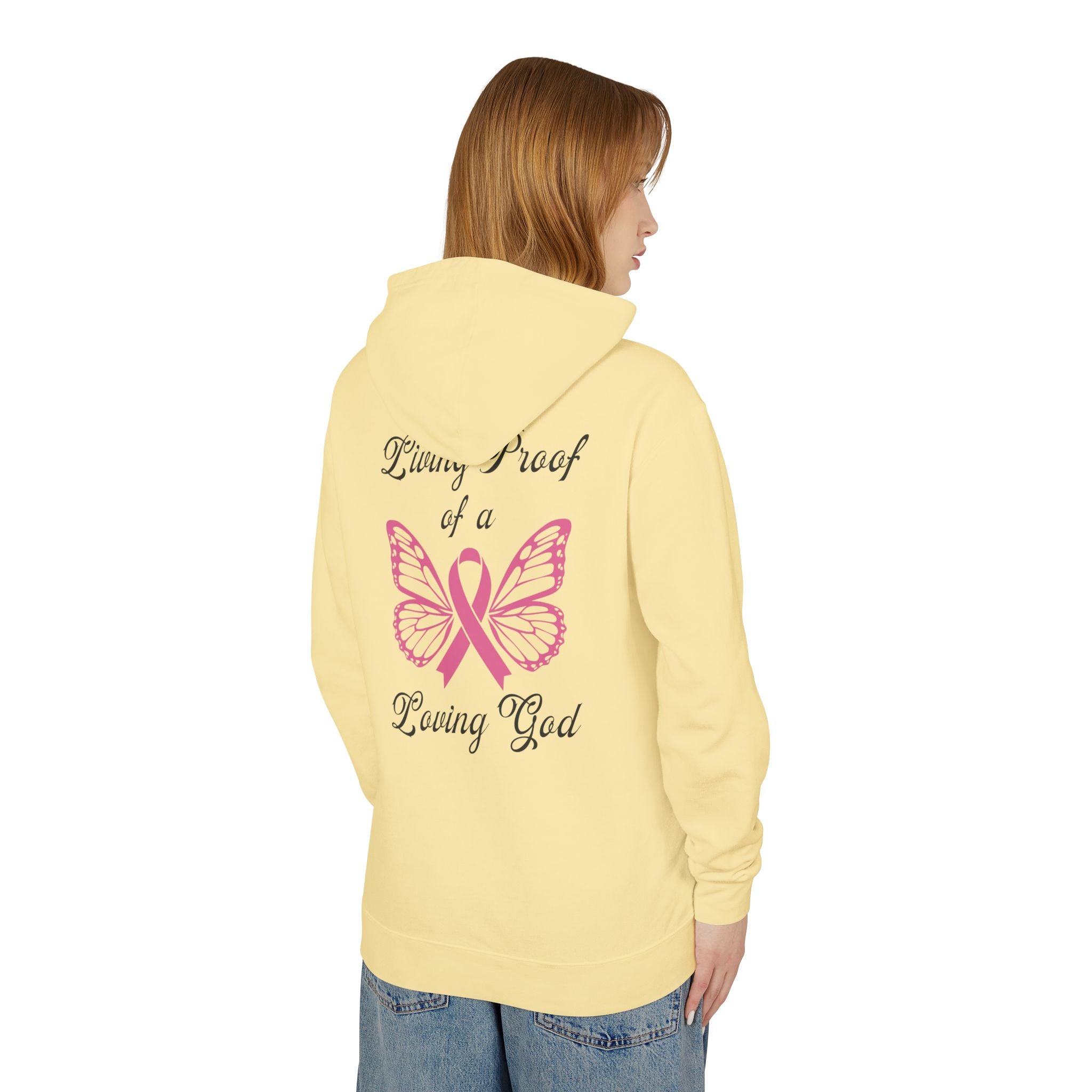 Living Proof Of A Loving God Butterfly Unisex Relaxed Fit Lightweight Hooded Sweatshirt
