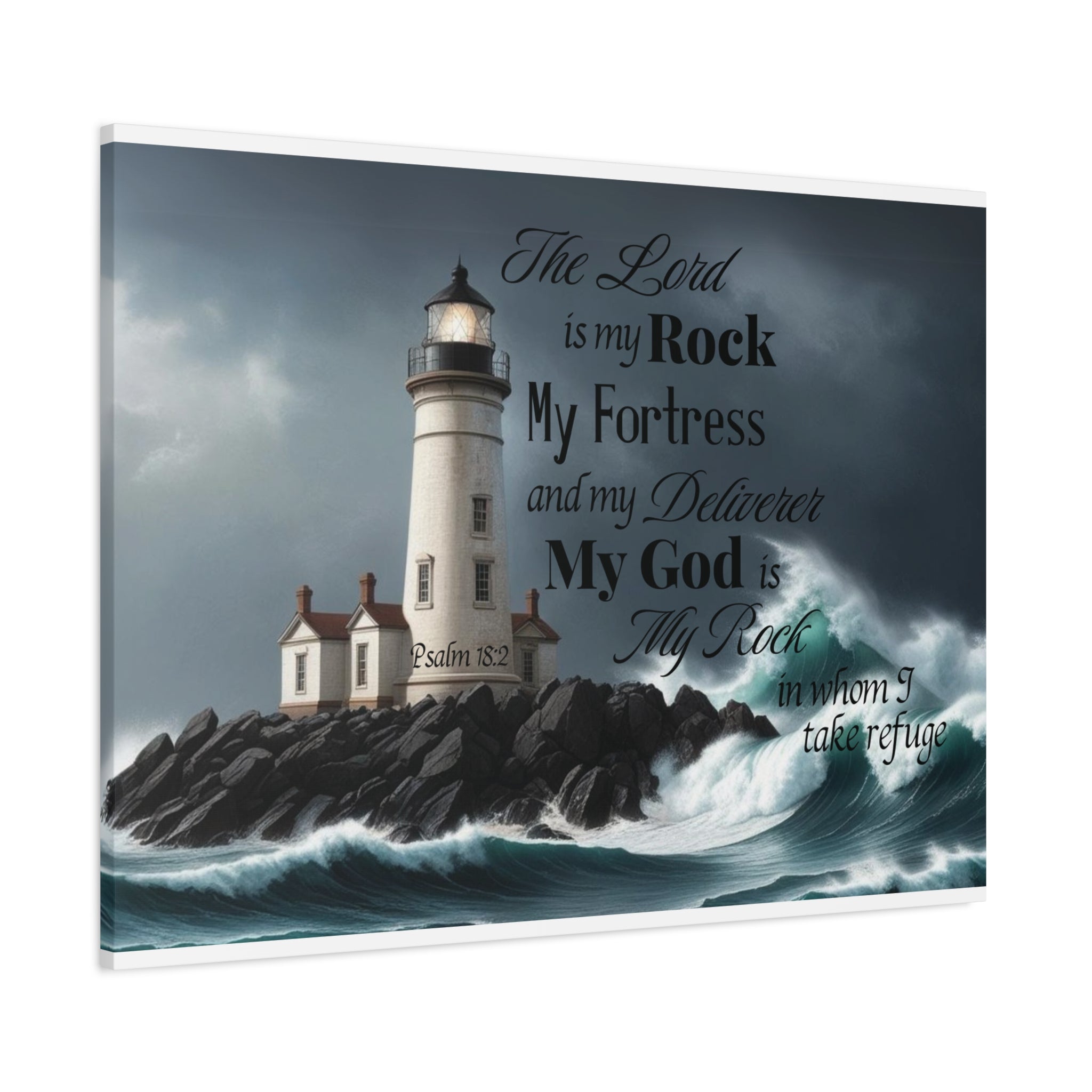 Psalm 18:2 Lighthouse Matte Canvas Wall Art