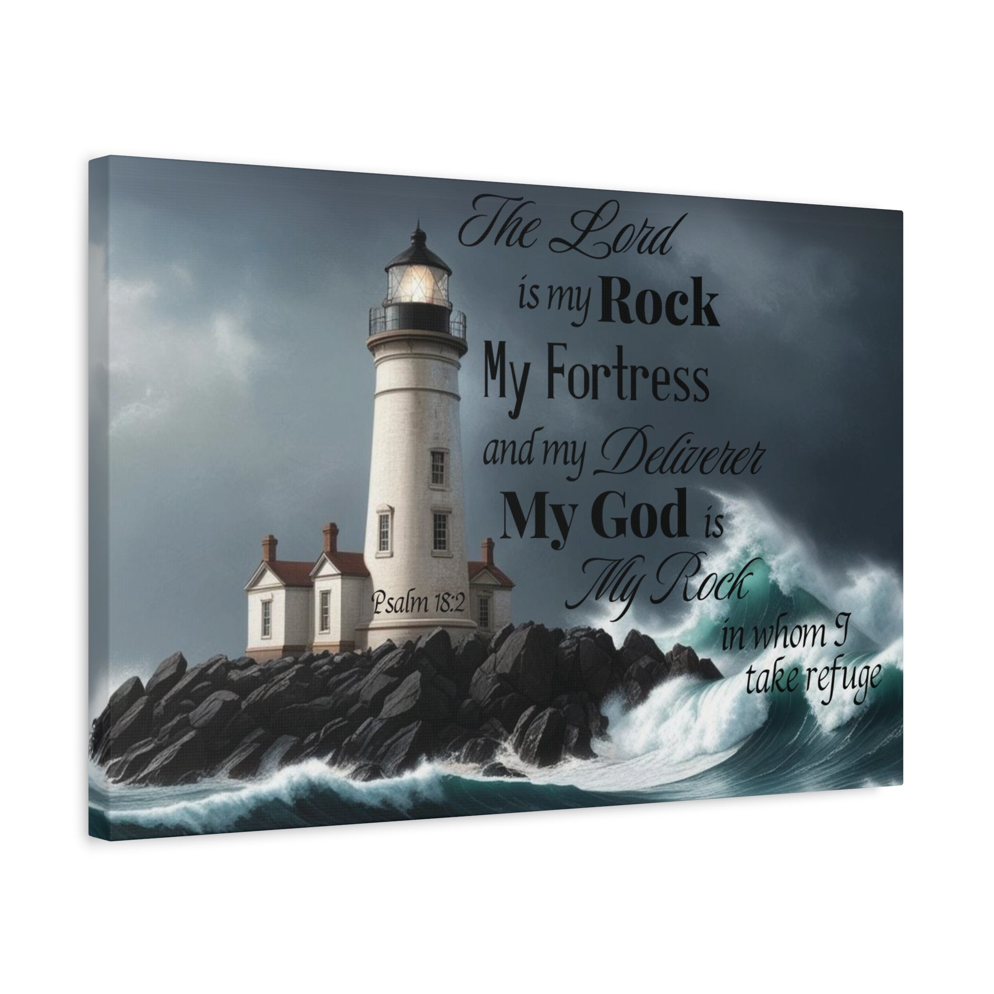 Psalm 18:2 Lighthouse Matte Canvas Wall Art