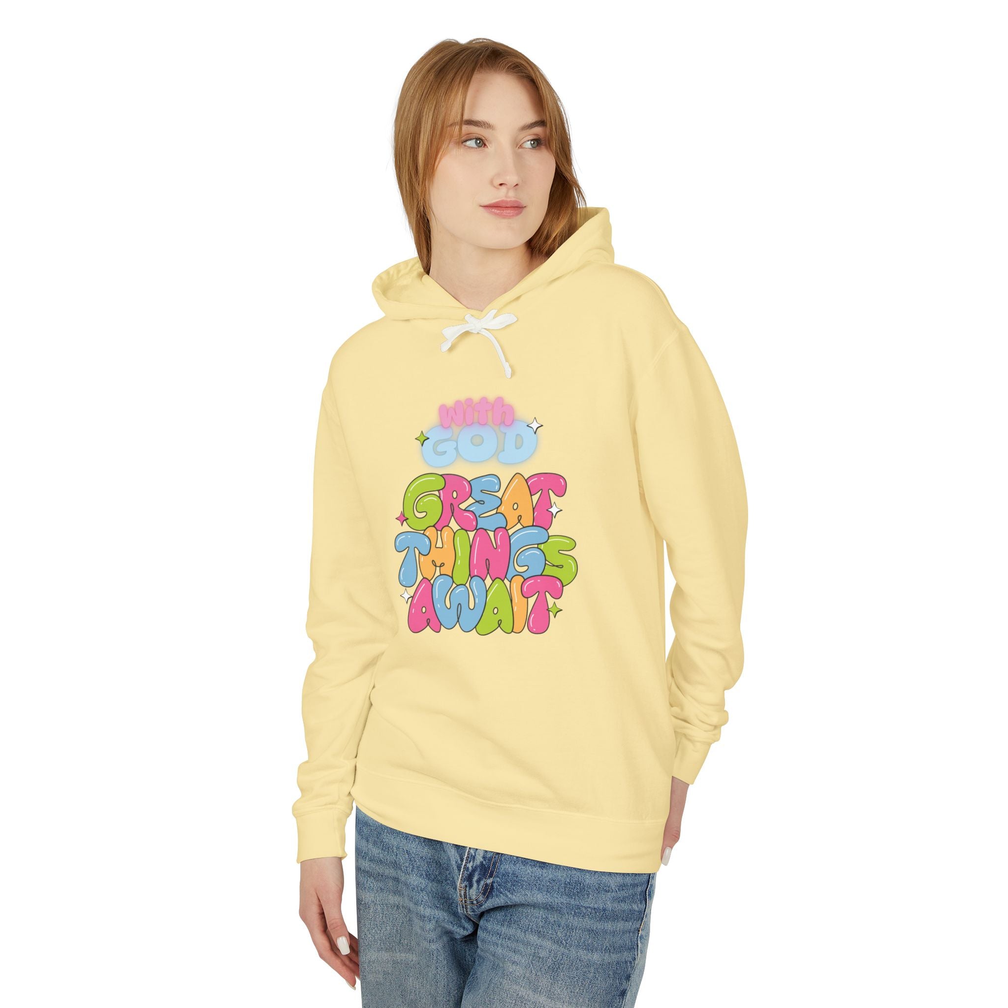 With God, Great Things Await Unisex Lightweight Hooded Sweatshirt