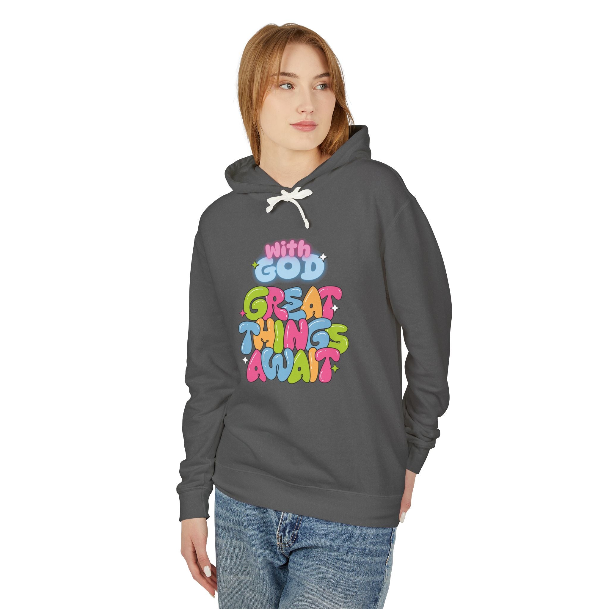 With God, Great Things Await Unisex Lightweight Hooded Sweatshirt