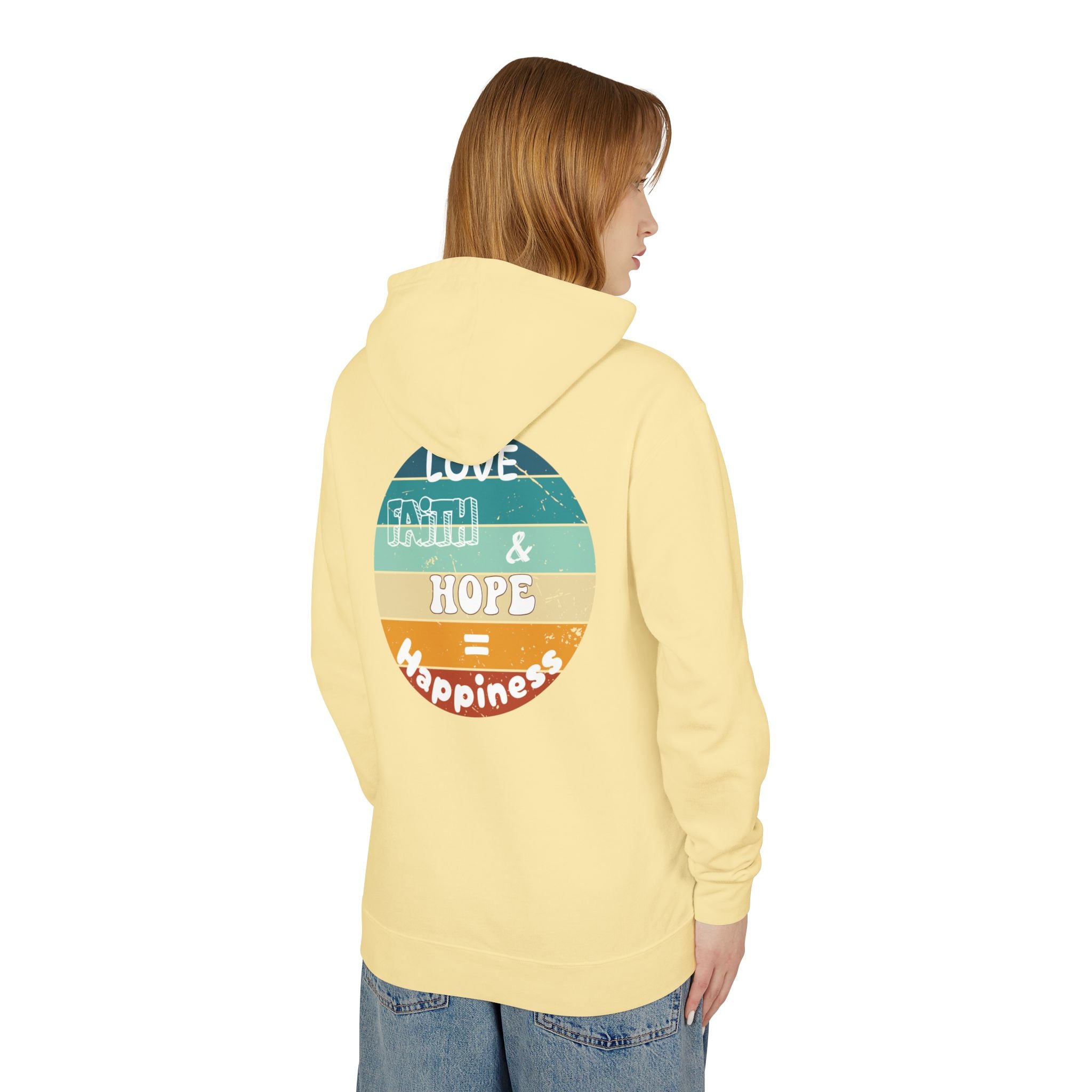 Love, Faith & Hope = Happiness Unisex Lightweight Hooded Sweatshirt