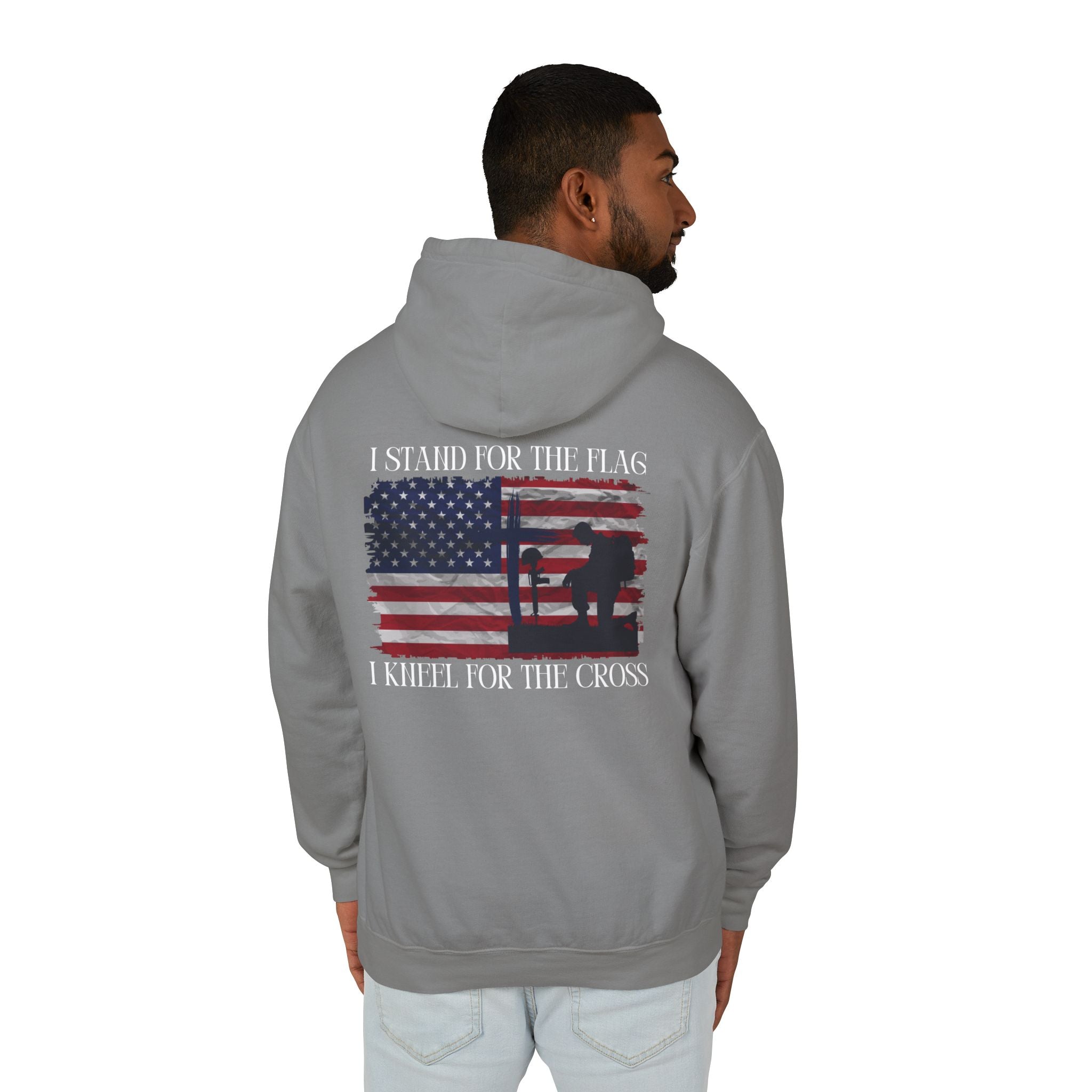 I Stand for the Flag, I Kneel for the Cross Unisex Lightweight Hooded Sweatshirt