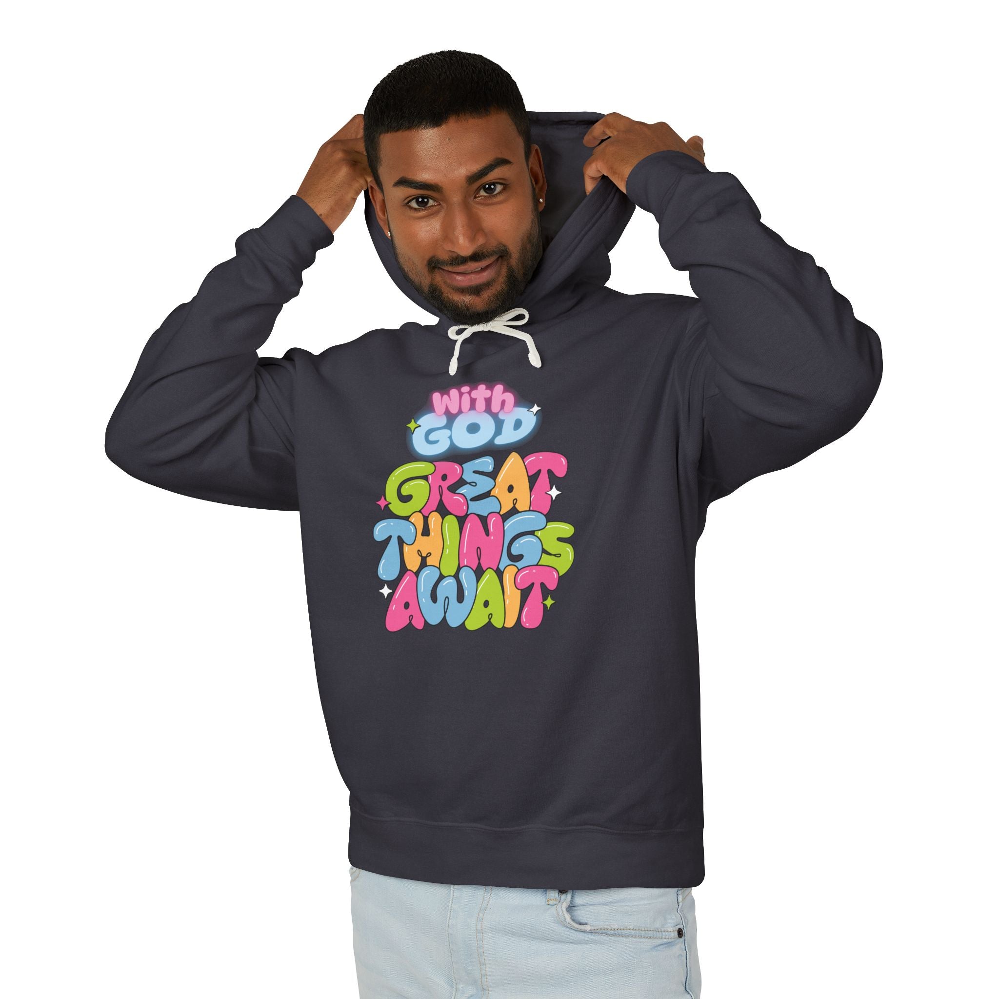 With God, Great Things Await Unisex Lightweight Hooded Sweatshirt