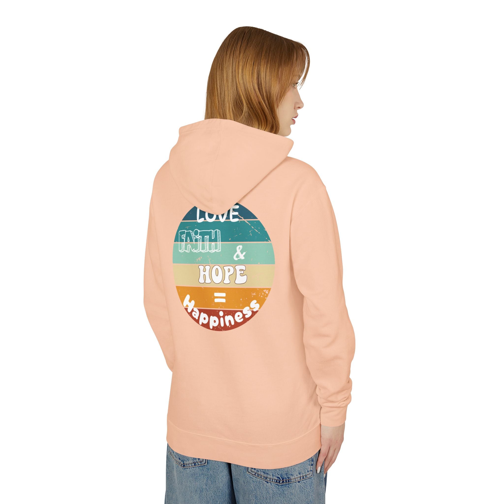 Love, Faith & Hope = Happiness Unisex Lightweight Hooded Sweatshirt