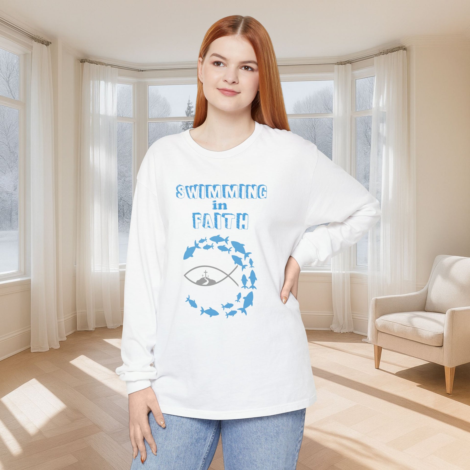 Swimming in Faith Unisex Relaxed Fit Long Sleeve T-Shirt - My Faith My Father