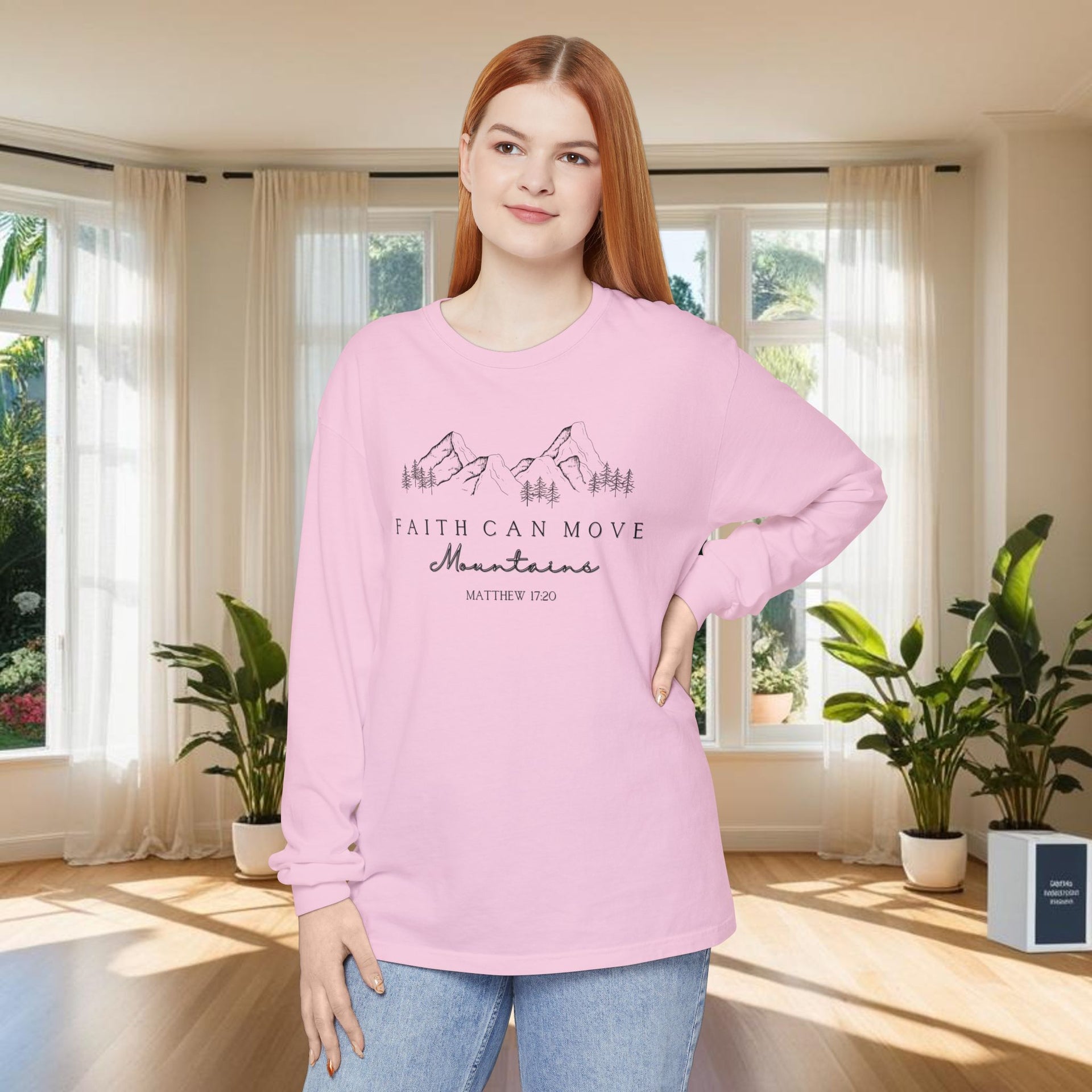 Faith Can Move Mountains Unisex Relaxed Fit Long Sleeve T-Shirt - My Faith My Father