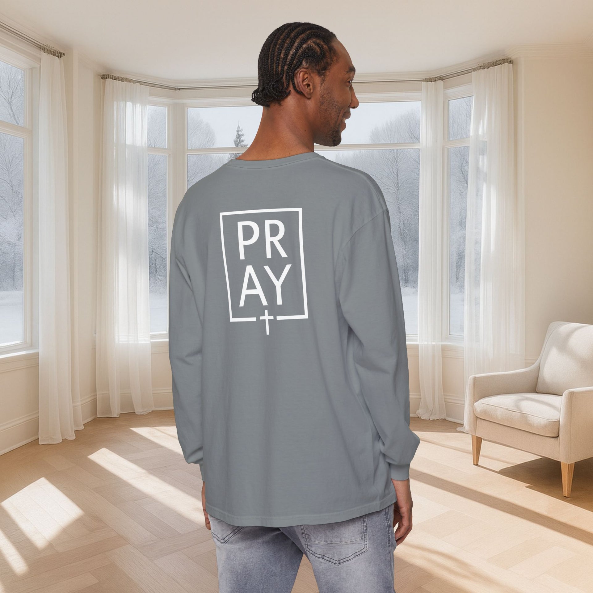 PRAY + Cross Unisex Relaxed Fit Long Sleeve T-Shirt - My Faith My Father