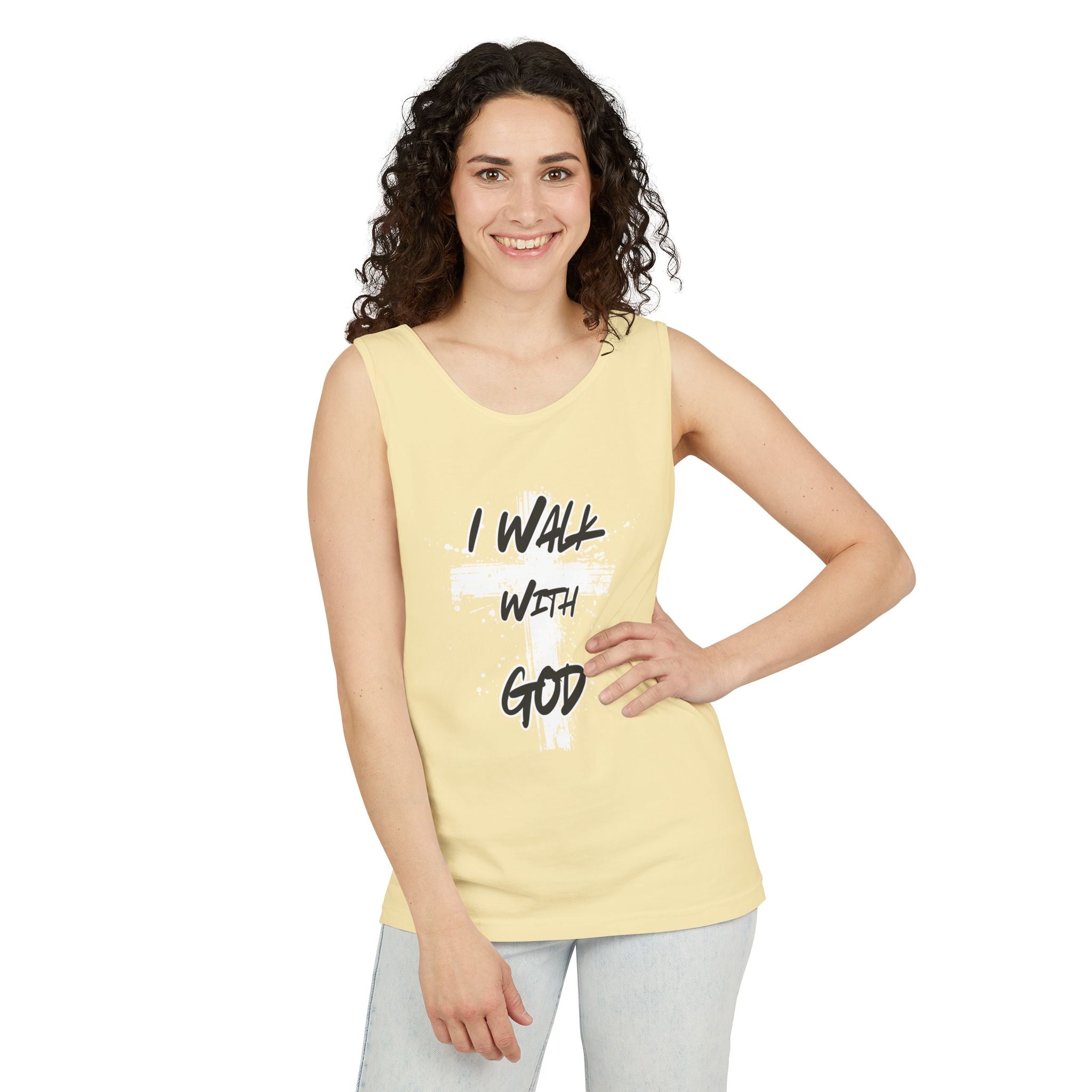 I Walk With God Unisex Relaxed Fit Tank Top, Christian Muscle Tee, Spiritual Sleeveless Shirt, Faith Workout Top, Inspirational Gym Tank