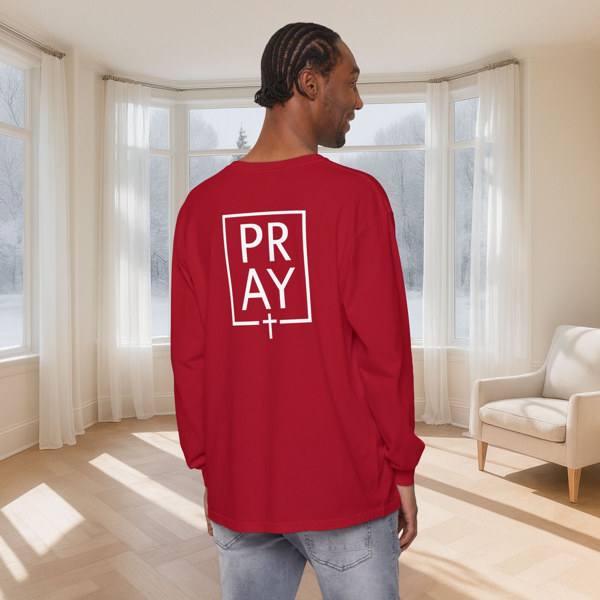 PRAY + Cross Unisex Relaxed Fit Long Sleeve T-Shirt - My Faith My Father