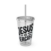 Jesus Is Merciful Sunsplash 16oz Tumbler With Straw - My Faith My Father