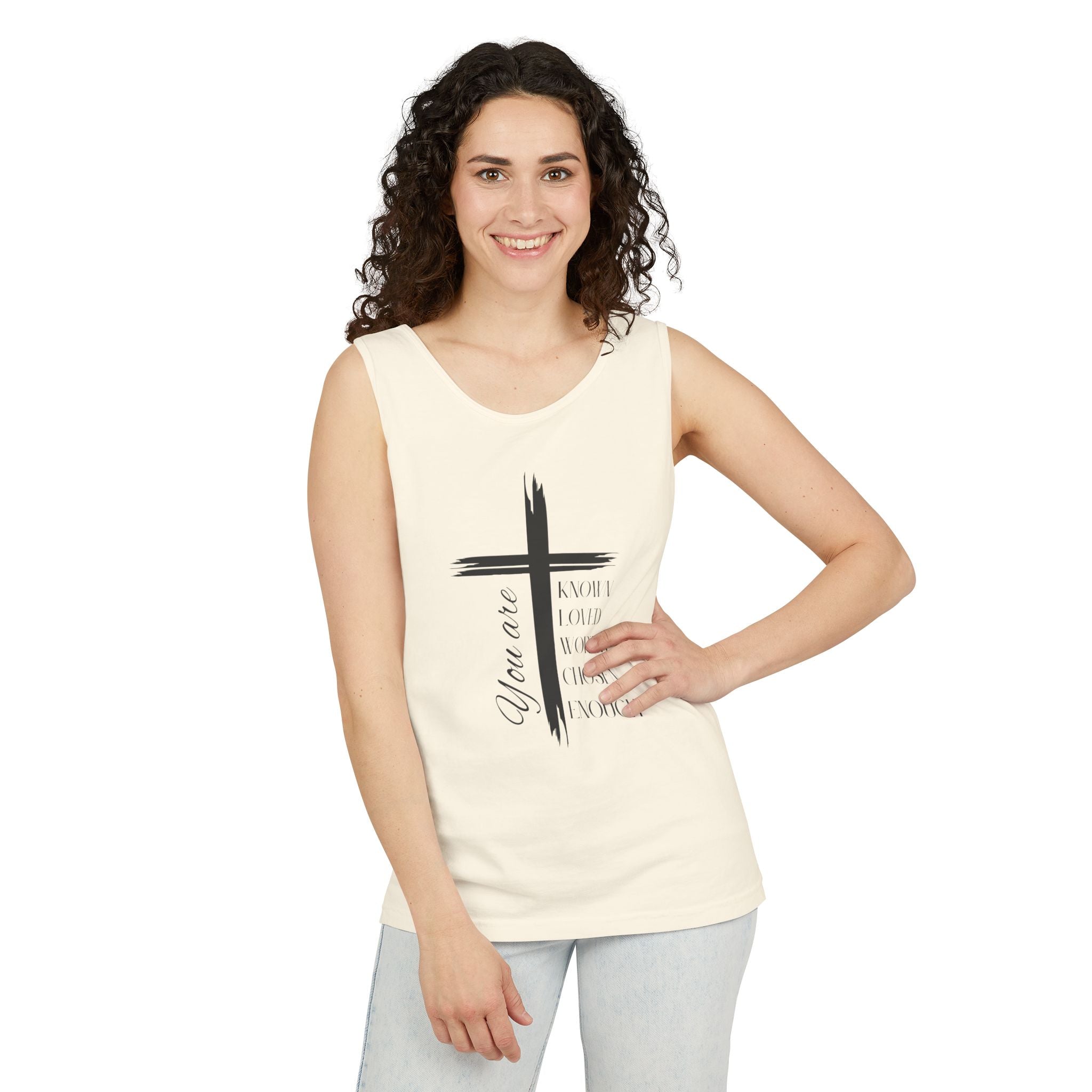 You Are Known, Loved, Worthy, Chosen, Enough Christian Unisex Tank Top | Faith-Based Affirmation Shirt, Inspirational Gift, Relaxed Fit Tank