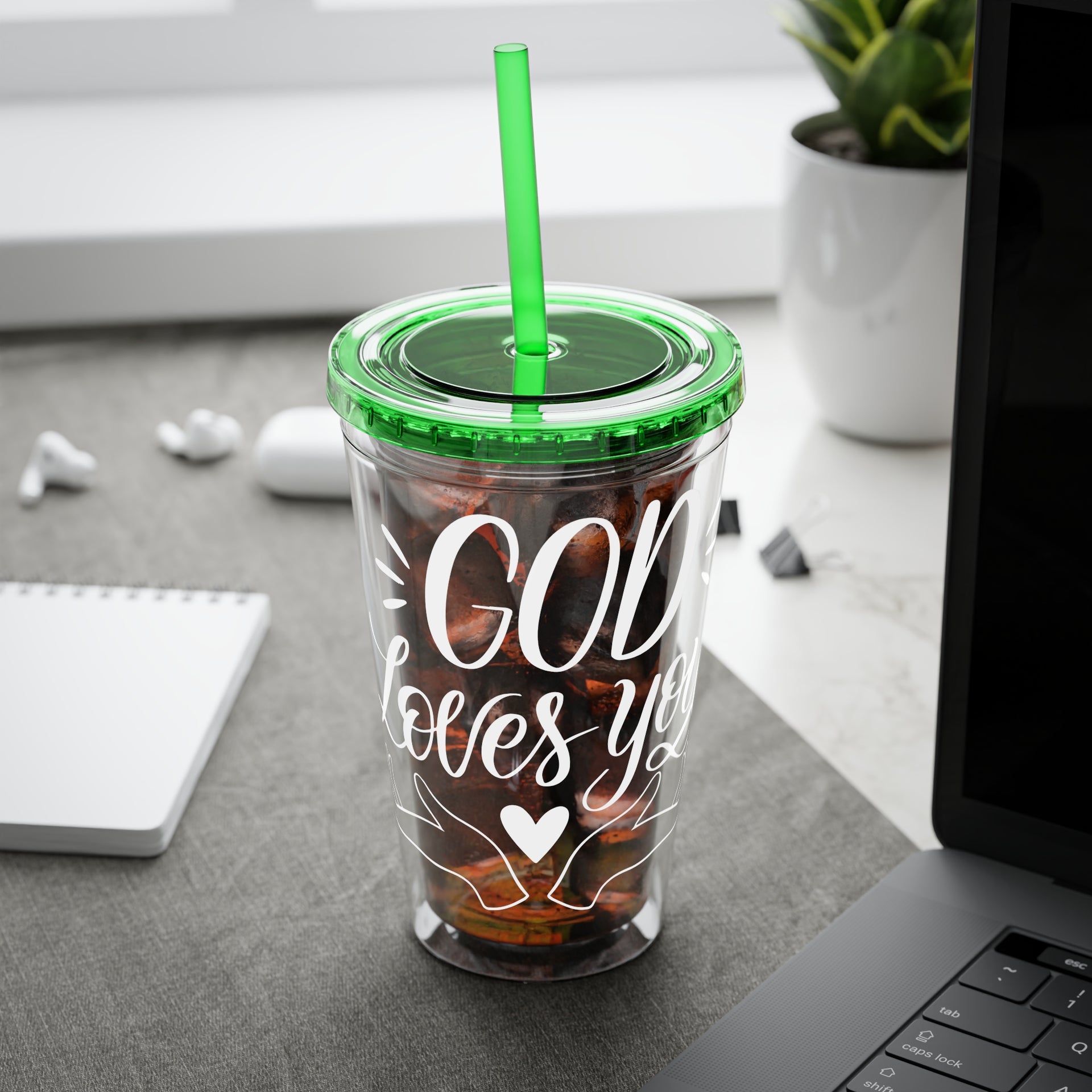 God Loves You 16oz Sunsplash Tumbler With Straw - My Faith My Father