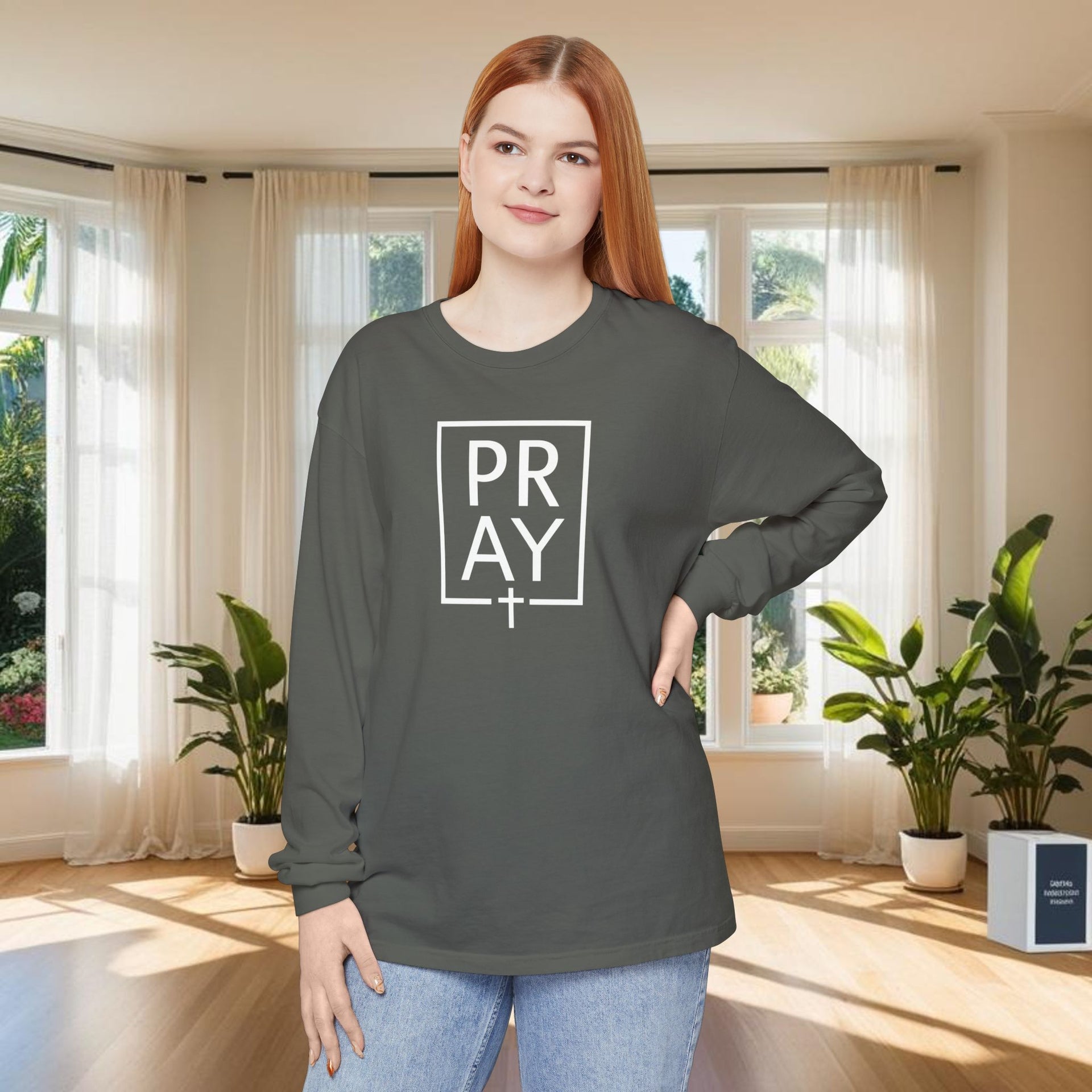 Pray + Cross Unisex Relaxed Fit Long Sleeve T-Shirt - My Faith My Father