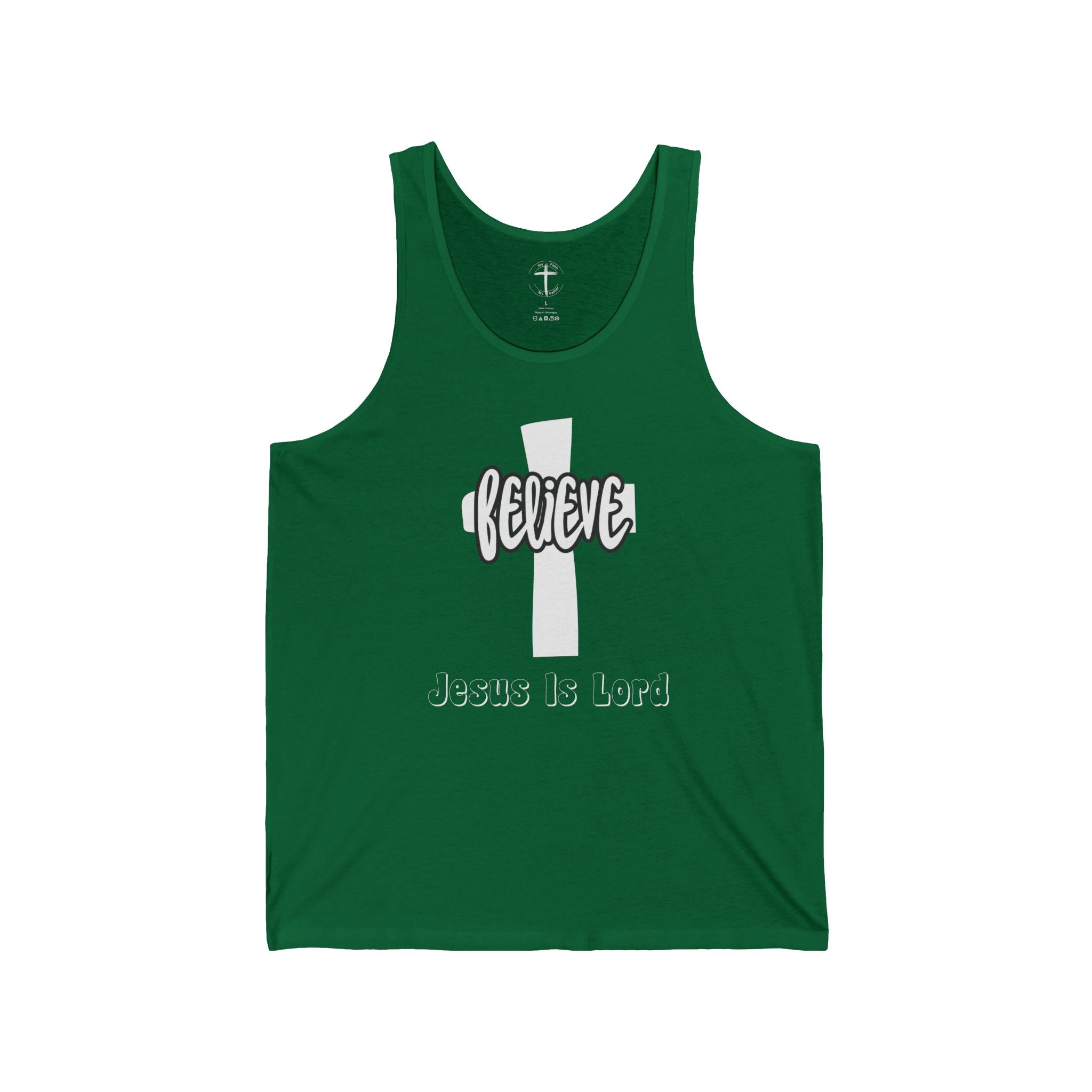 Believe Jesus Is Lord Tank Top, Christian Religious Tank Top, Unisex Jersey Muscle Tee, Faithful Workout Apparel, Inspirational Gift