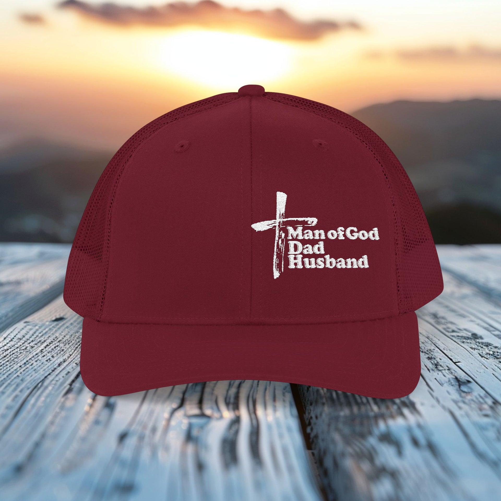 Man Of God, Dad, Husband Snapback Trucker Hat - My Faith My Father