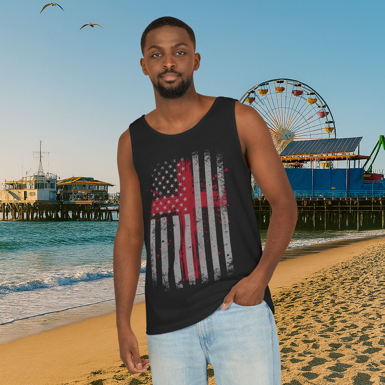 Flag With Cross Unisex Relaxed Fit Tank Top - My Faith My Father