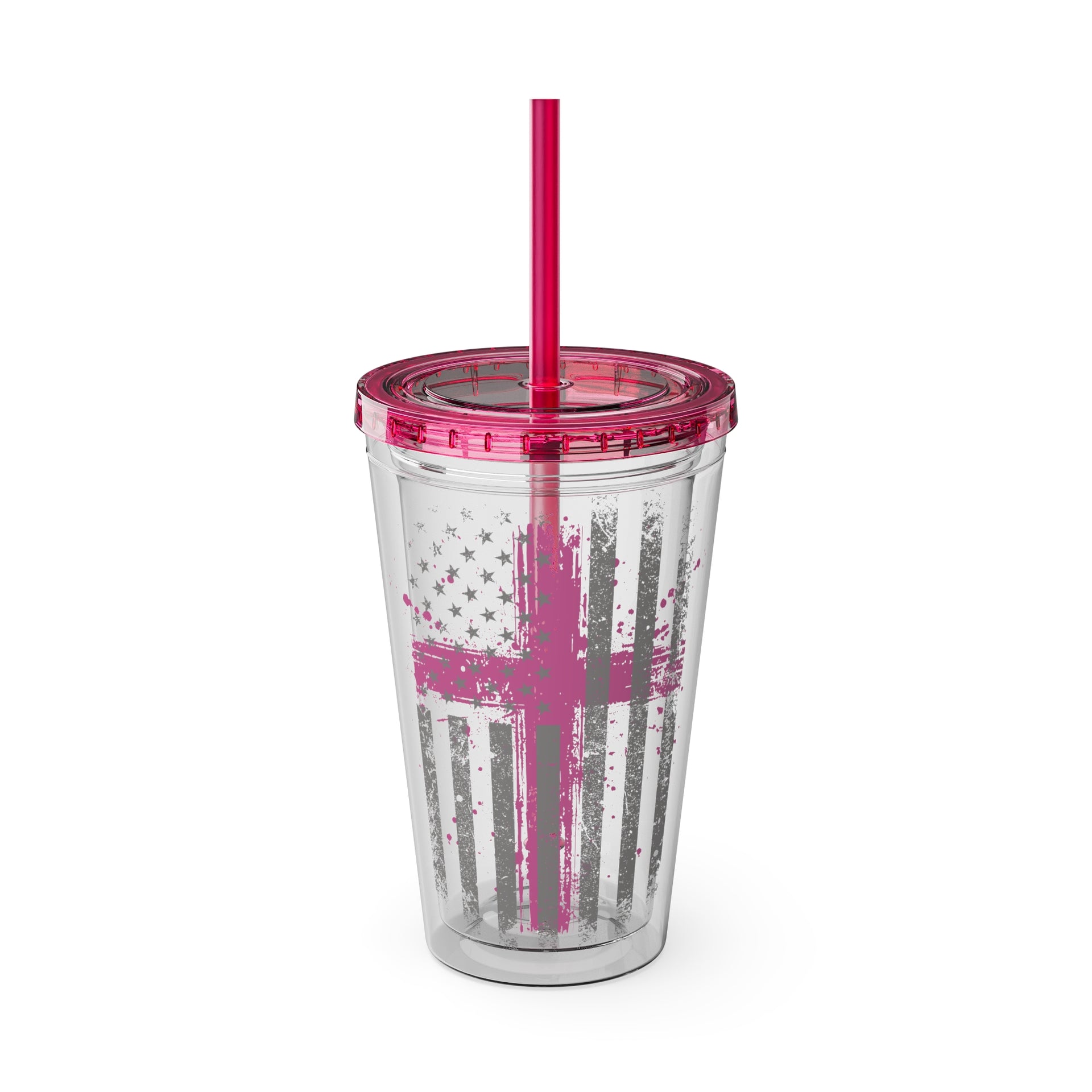 Flag With Cross Sunsplash 16oz Tumbler With Straw - My Faith My Father