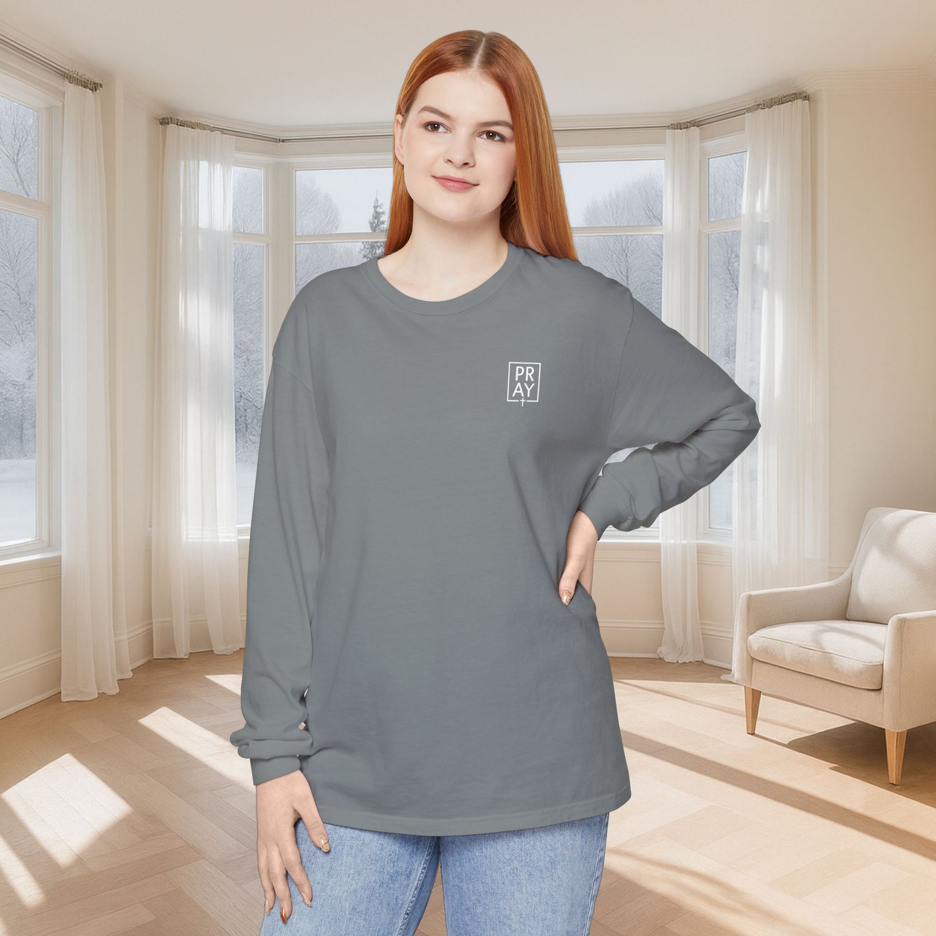 PRAY + Cross Unisex Relaxed Fit Long Sleeve T-Shirt - My Faith My Father