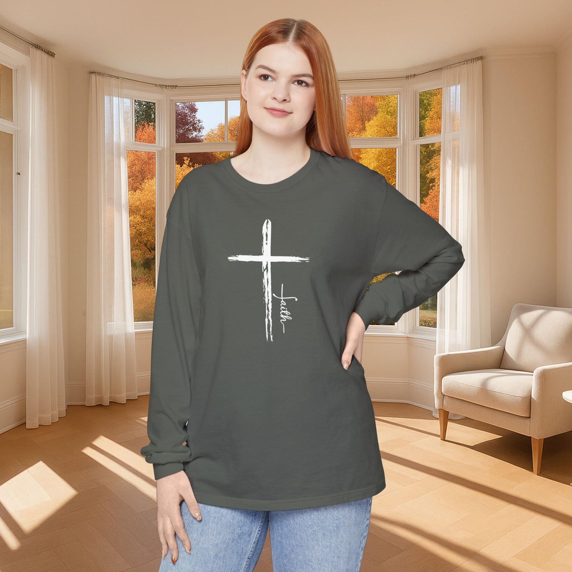 Cross With Faith Unisex Relaxed Fit Long Sleeve T-Shirt - My Faith My Father