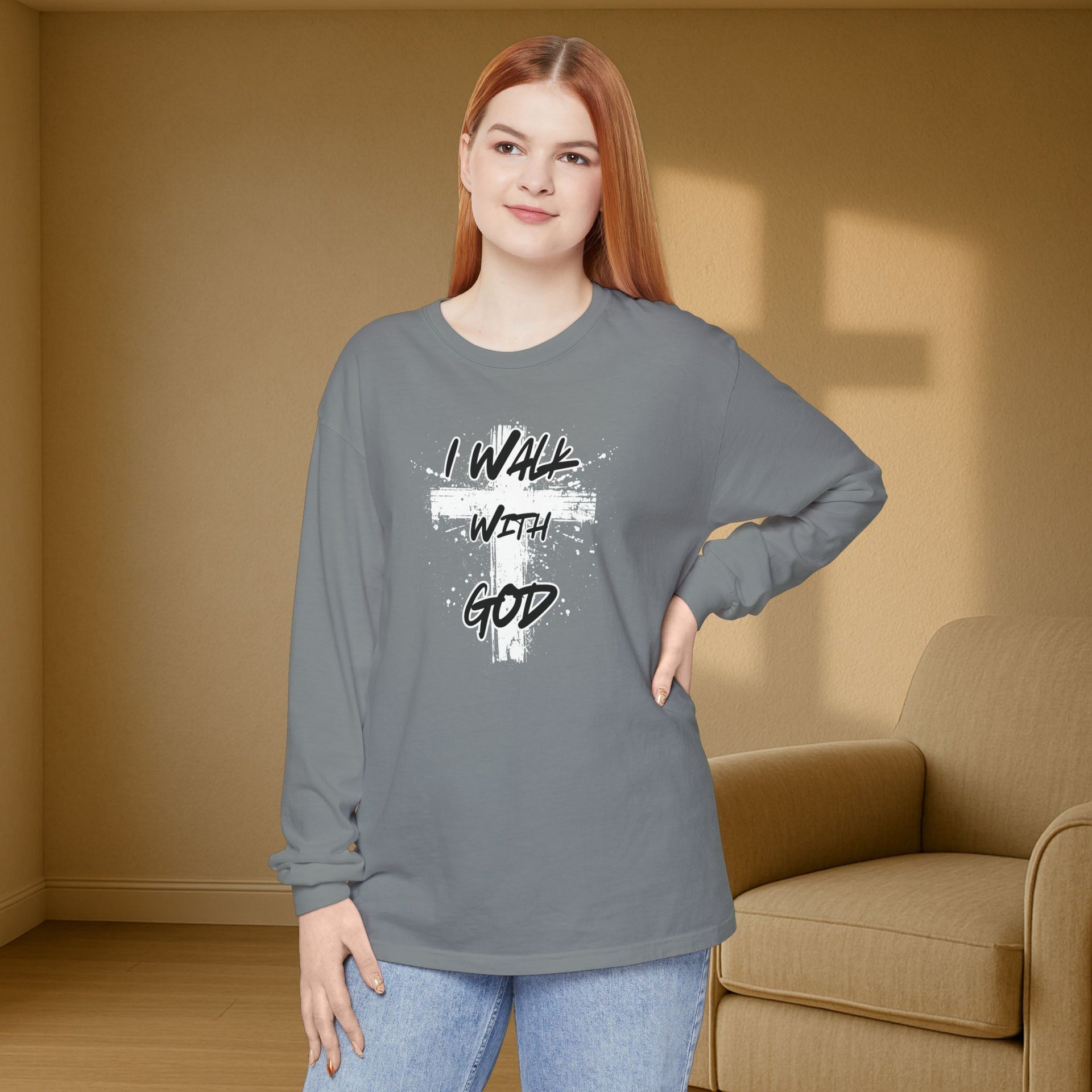I Walk with God Unisex Relaxed Fit Long Sleeve T-Shirt - My Faith My Father