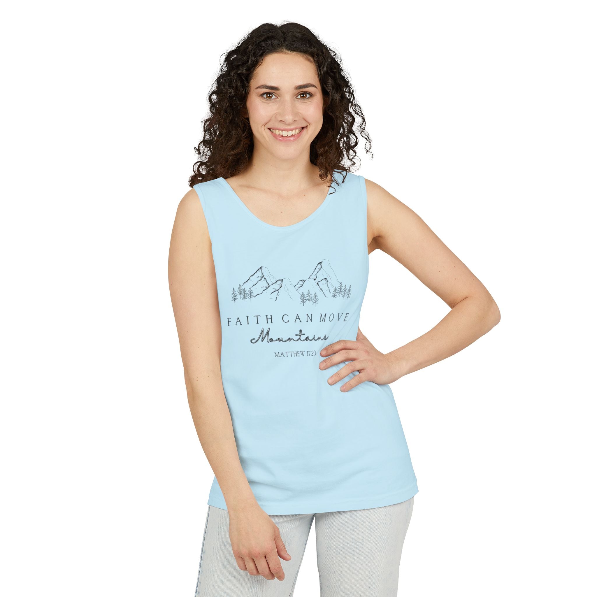 Faith Can Move Mountains Unisex Christian Tank Top | Bible Verse Shirt | Inspirational Faith Apparel | Relaxed Fit Tank for Men & Women