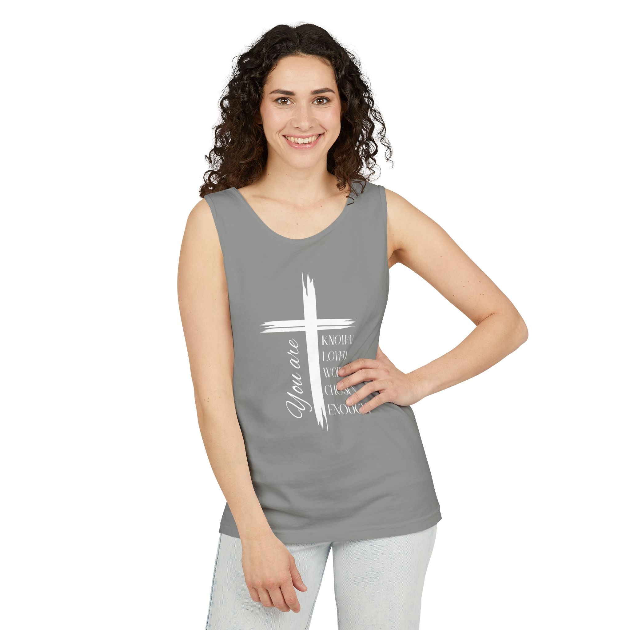 You Are Known, Loved, Worthy, Chosen, Enough Christian Unisex Tank Top | Faith-Based Affirmation Shirt, Inspirational Gift, Relaxed Fit Tank