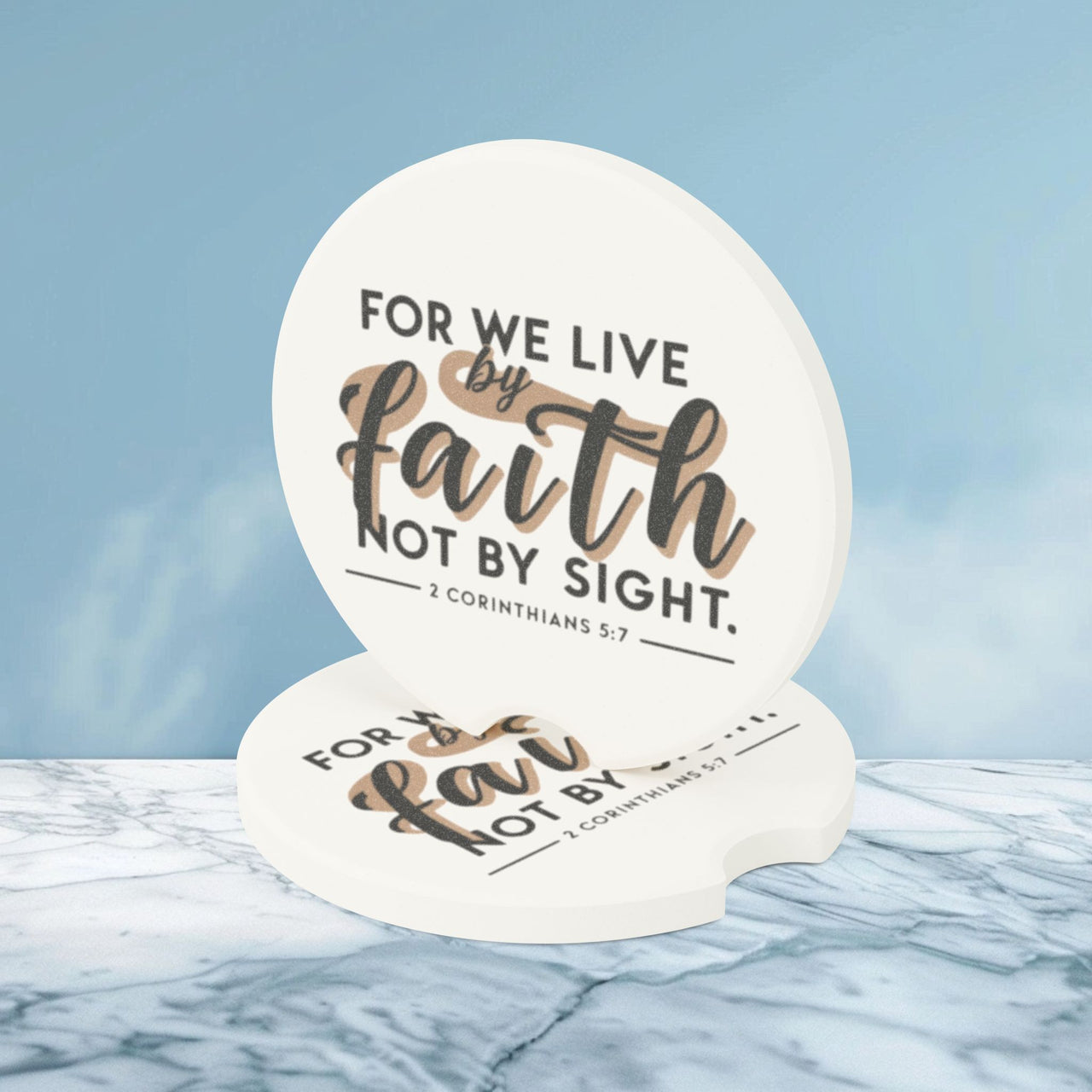 For We Live By Faith, Not By Sight Soapstone Car Coaster - My Faith My Father