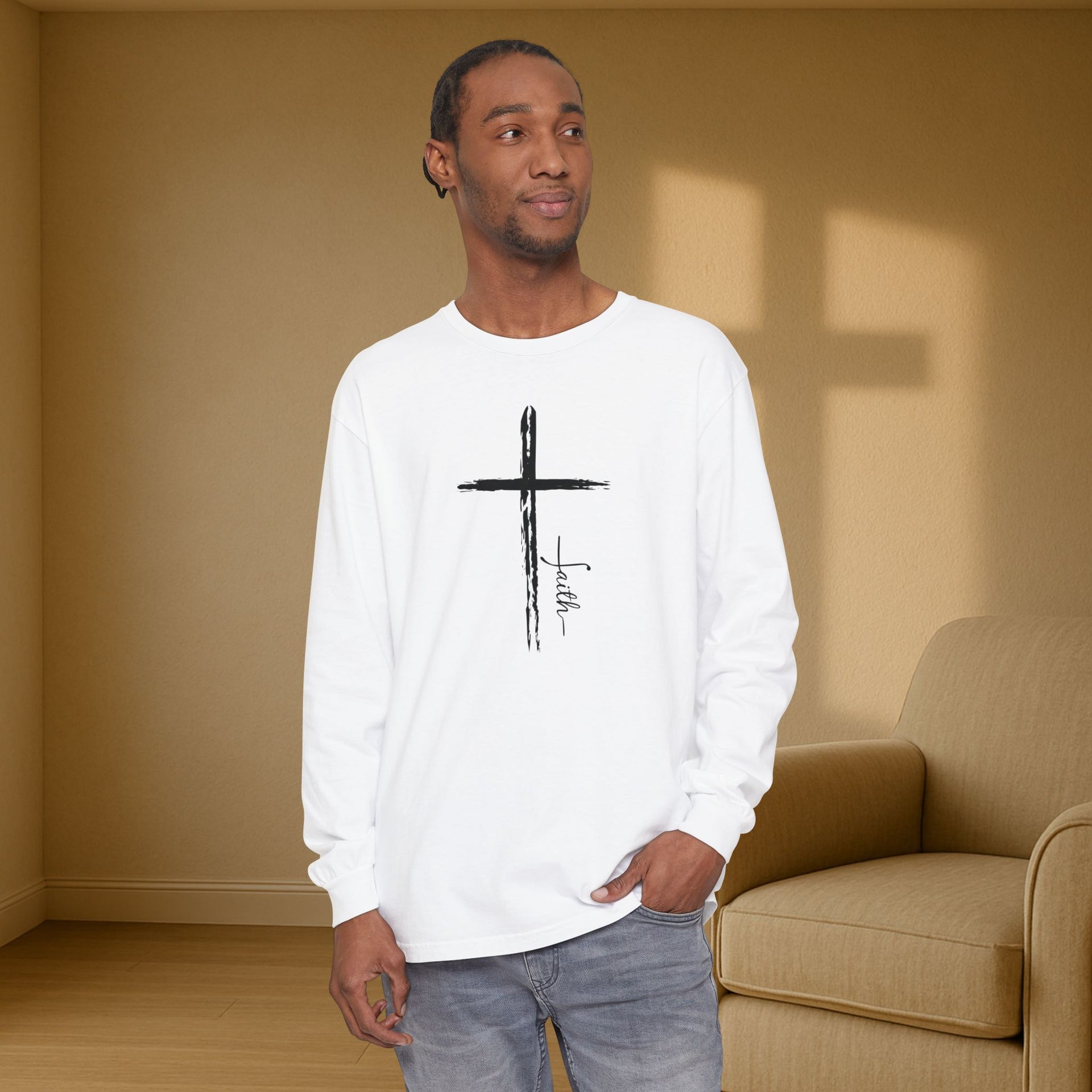 Cross With Faith Unisex Relaxed Fit Long Sleeve T-Shirt - My Faith My Father