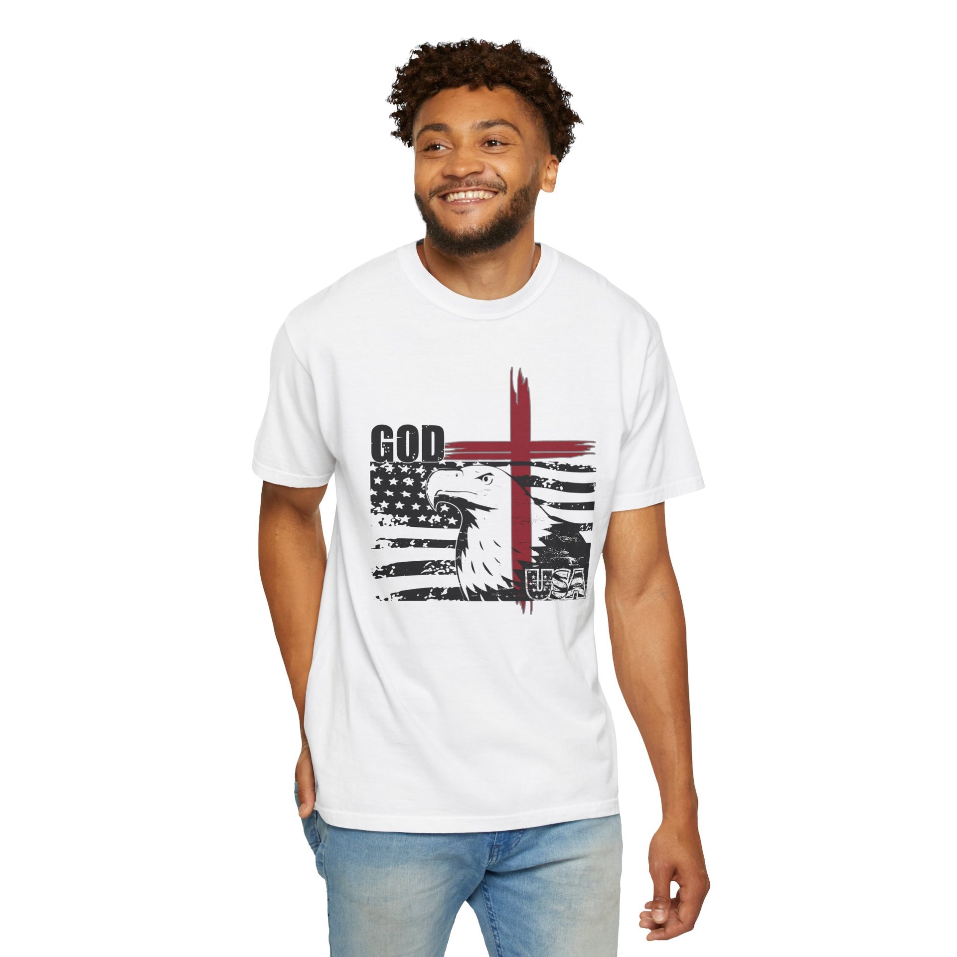 God + USA Unisex Relaxed Fit Garment-Dyed T-shirt, Christian Inspirational Tee - My Faith My Father