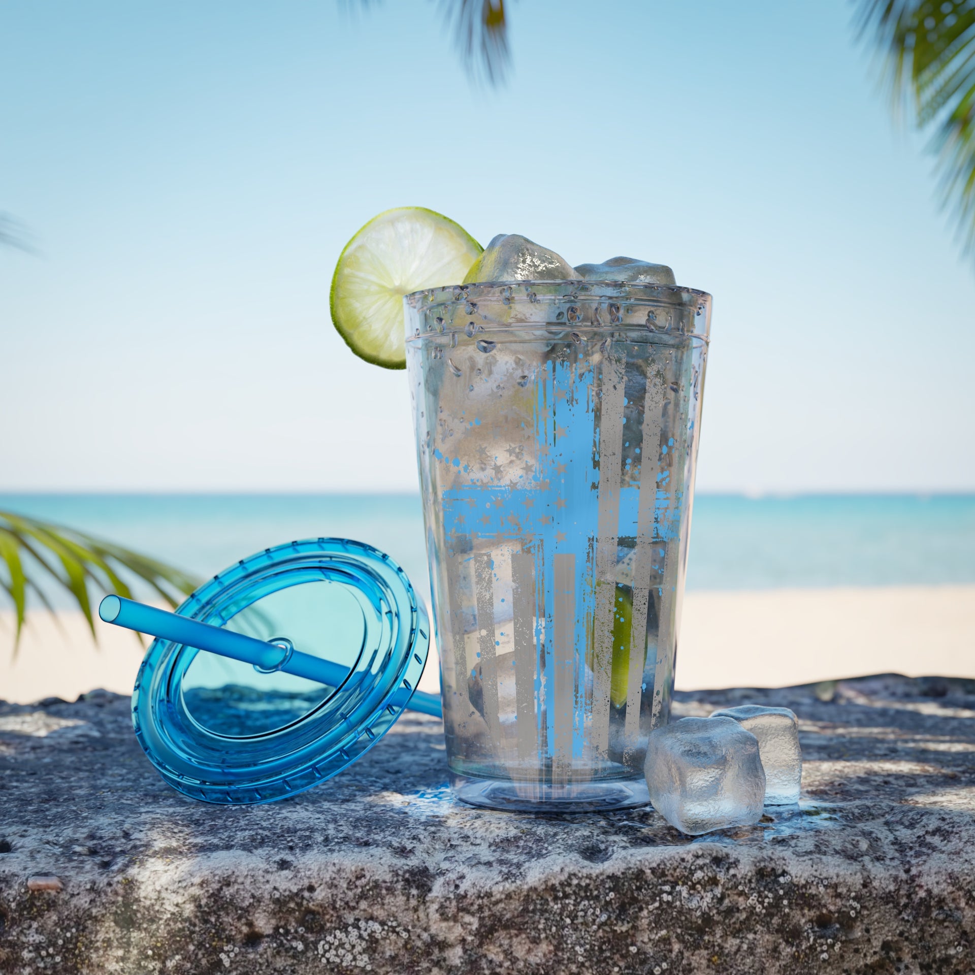 Flag With Cross Sunsplash 16oz Tumbler With Straw - My Faith My Father