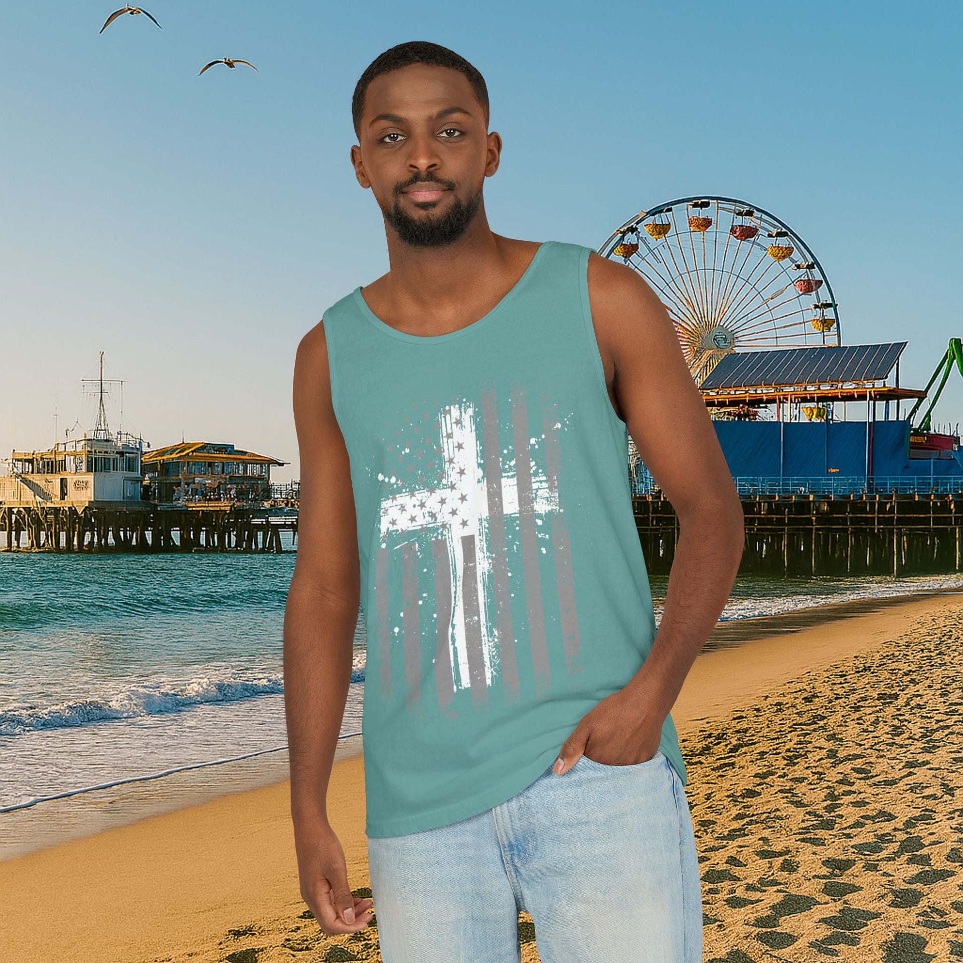 Flag With Cross Unisex Relaxed Fit Tank Top - My Faith My Father