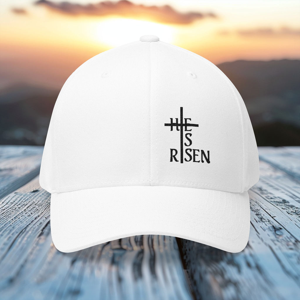 He Is Risen Flexfit Hat - Embroidered Cap, Christian Cap, Inspirational Hat, Religious Gift, Casual Accessory, Outdoor Hat - My Faith My Father