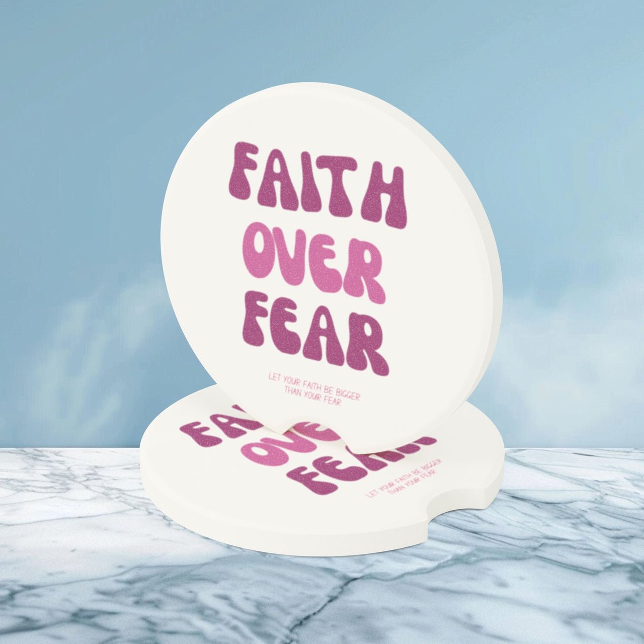 Faith Over Fear Soapstone Car Coaster - My Faith My Father
