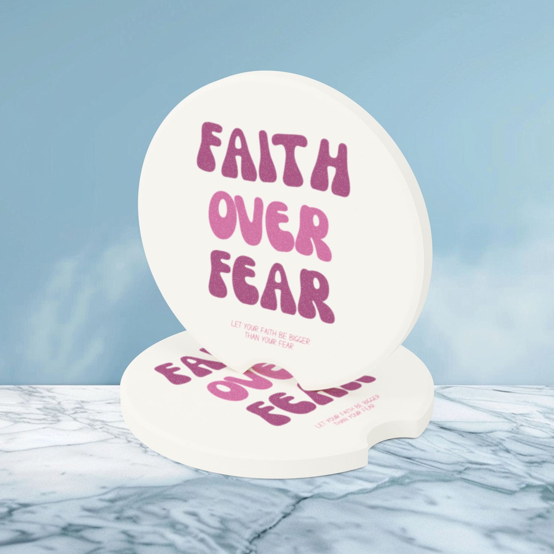 Faith Over Fear Soapstone Car Coaster - My Faith My Father