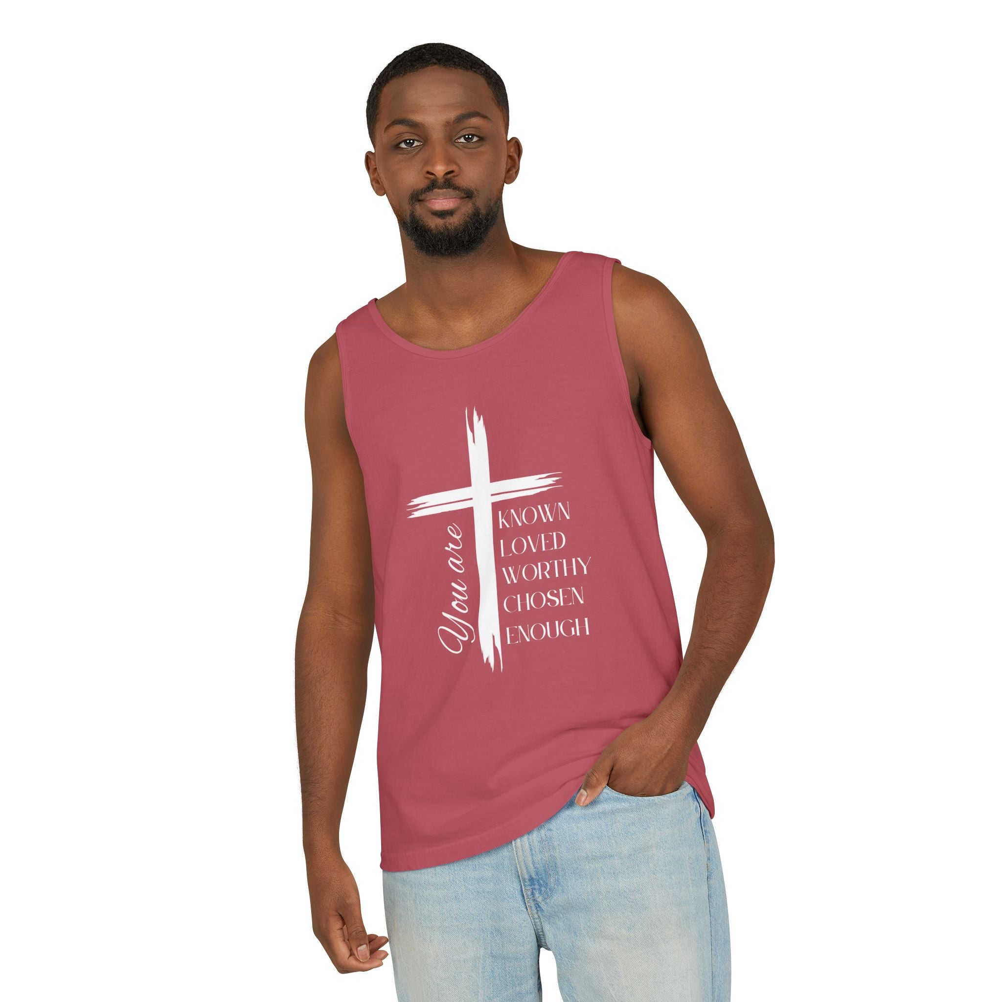 You Are Known, Loved, Worthy, Chosen, Enough Christian Unisex Tank Top | Faith-Based Affirmation Shirt, Inspirational Gift, Relaxed Fit Tank