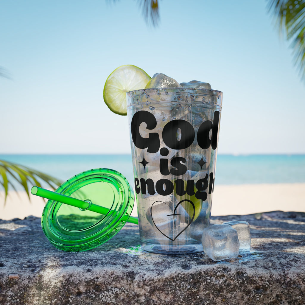 God Is Enough Sunsplash 16oz Tumbler With Straw - My Faith My Father