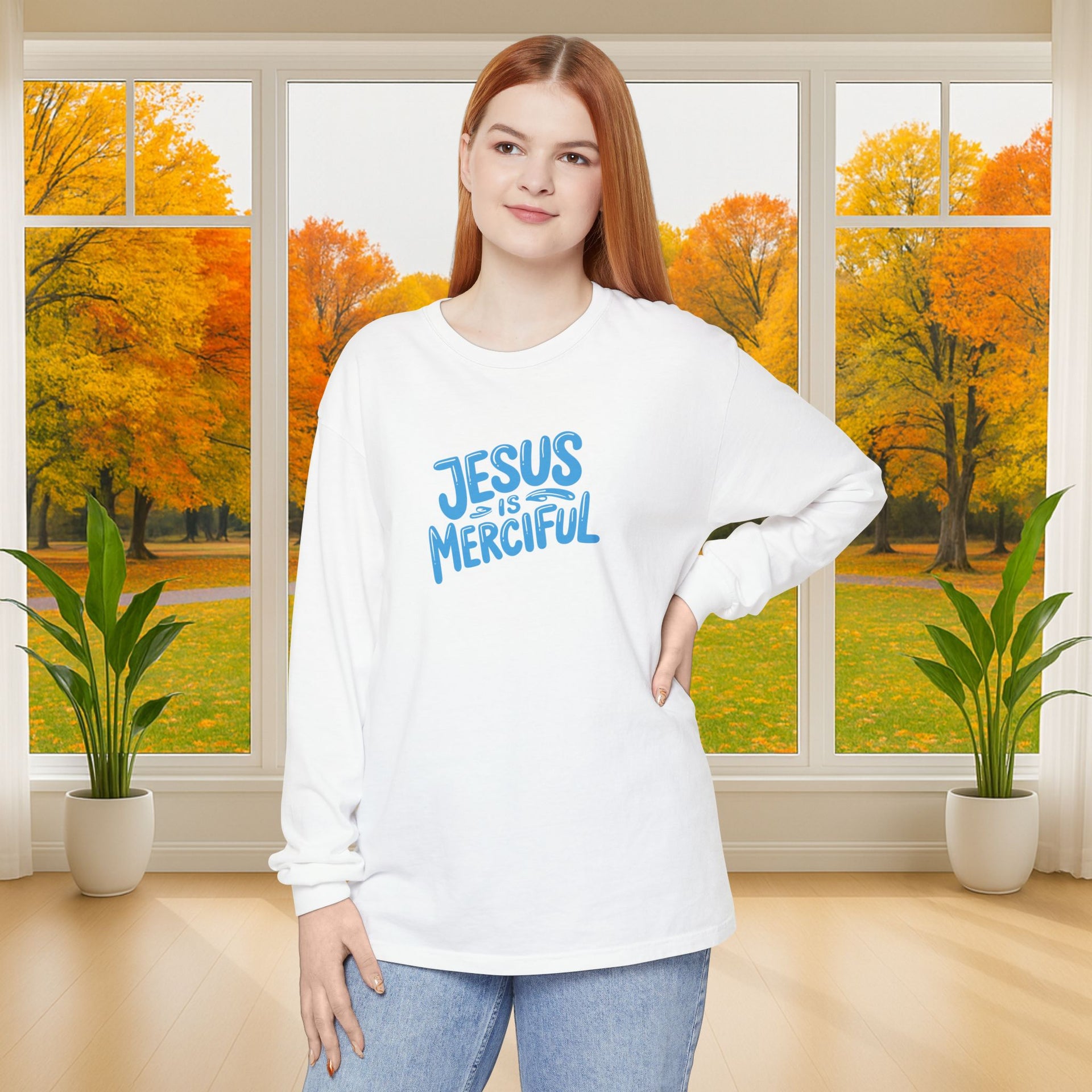 Jesus is Merciful Unisex Relaxed Fit Long Sleeve T-Shirt - My Faith My Father