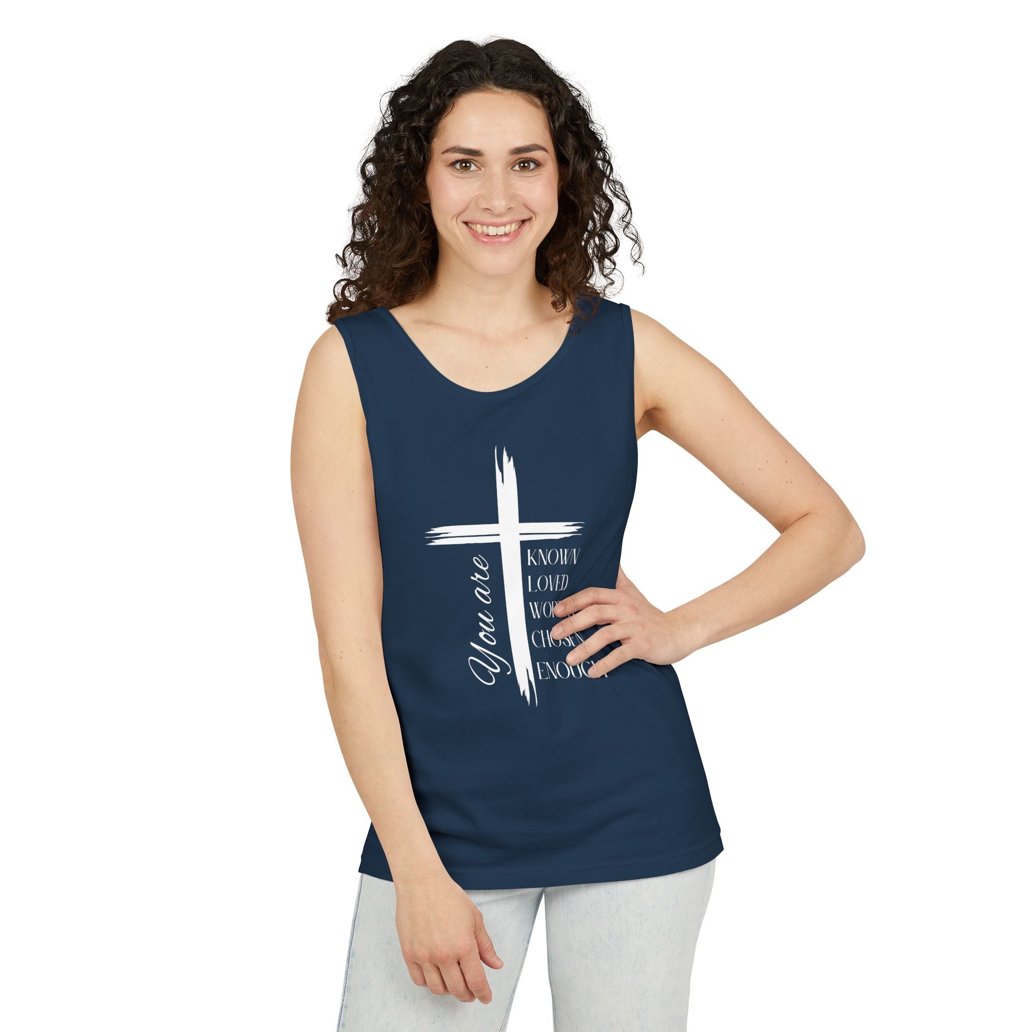You Are Known, Loved, Worthy, Chosen, Enough Christian Unisex Tank Top | Faith-Based Affirmation Shirt, Inspirational Gift, Relaxed Fit Tank