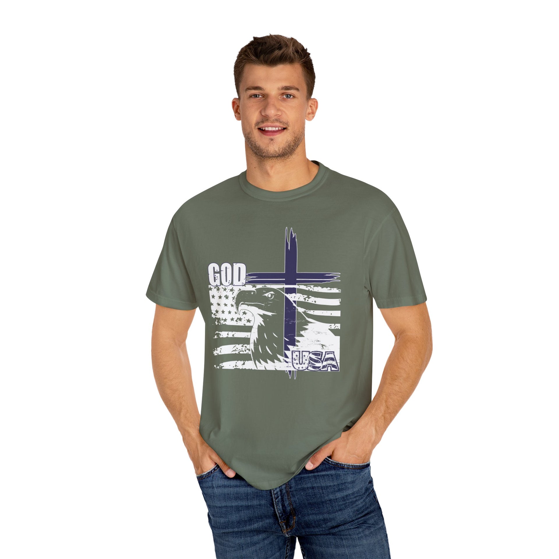 God + USA Unisex Relaxed Fit Garment-Dyed T-shirt, Christian Inspirational Tee - My Faith My Father