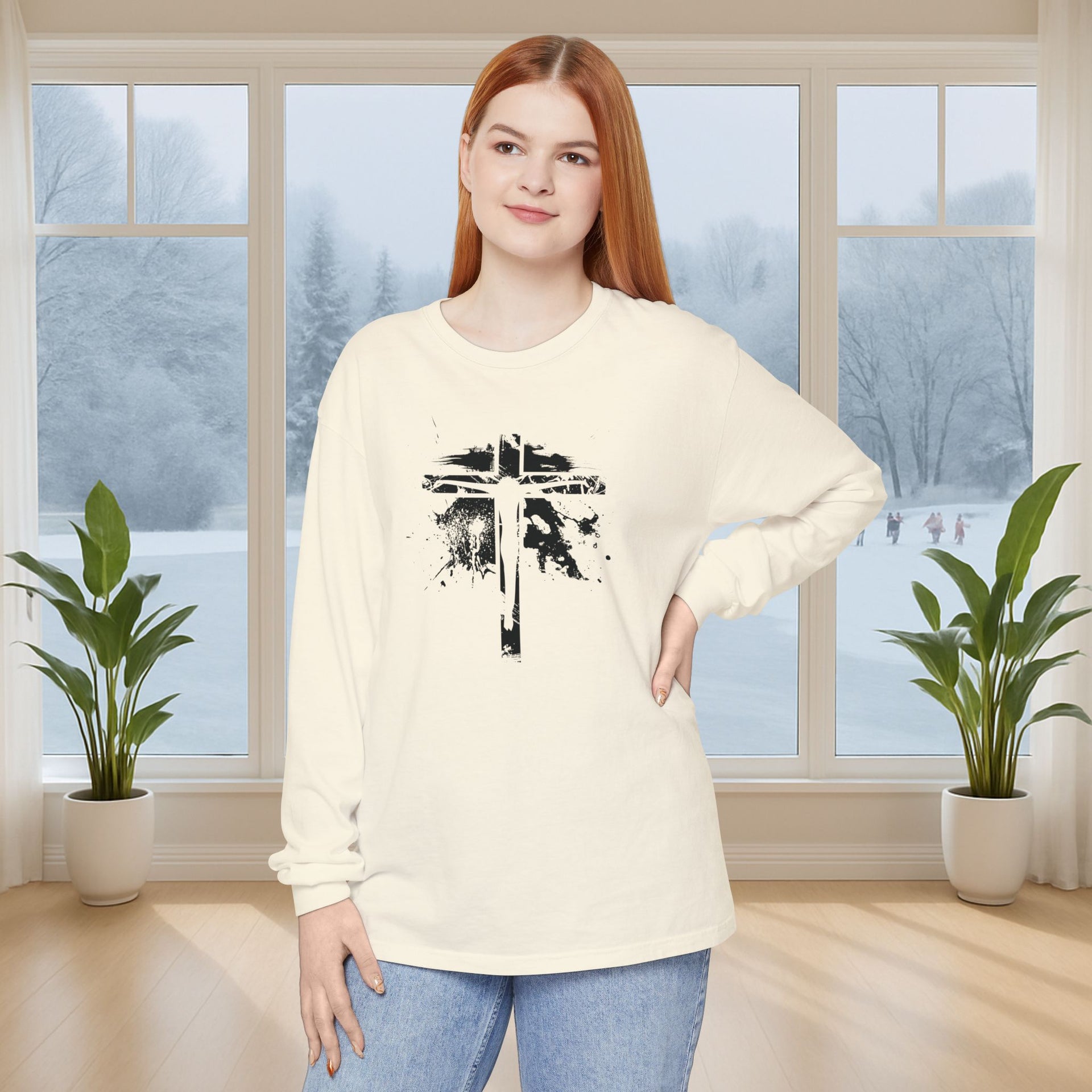 Jesus On Cross Unisex Relaxed Fit Long Sleeve T-Shirt - My Faith My Father