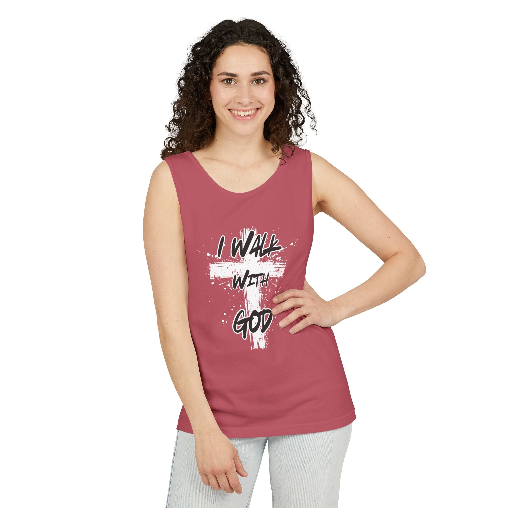 I Walk With God Unisex Relaxed Fit Tank Top, Christian Muscle Tee, Spiritual Sleeveless Shirt, Faith Workout Top, Inspirational Gym Tank