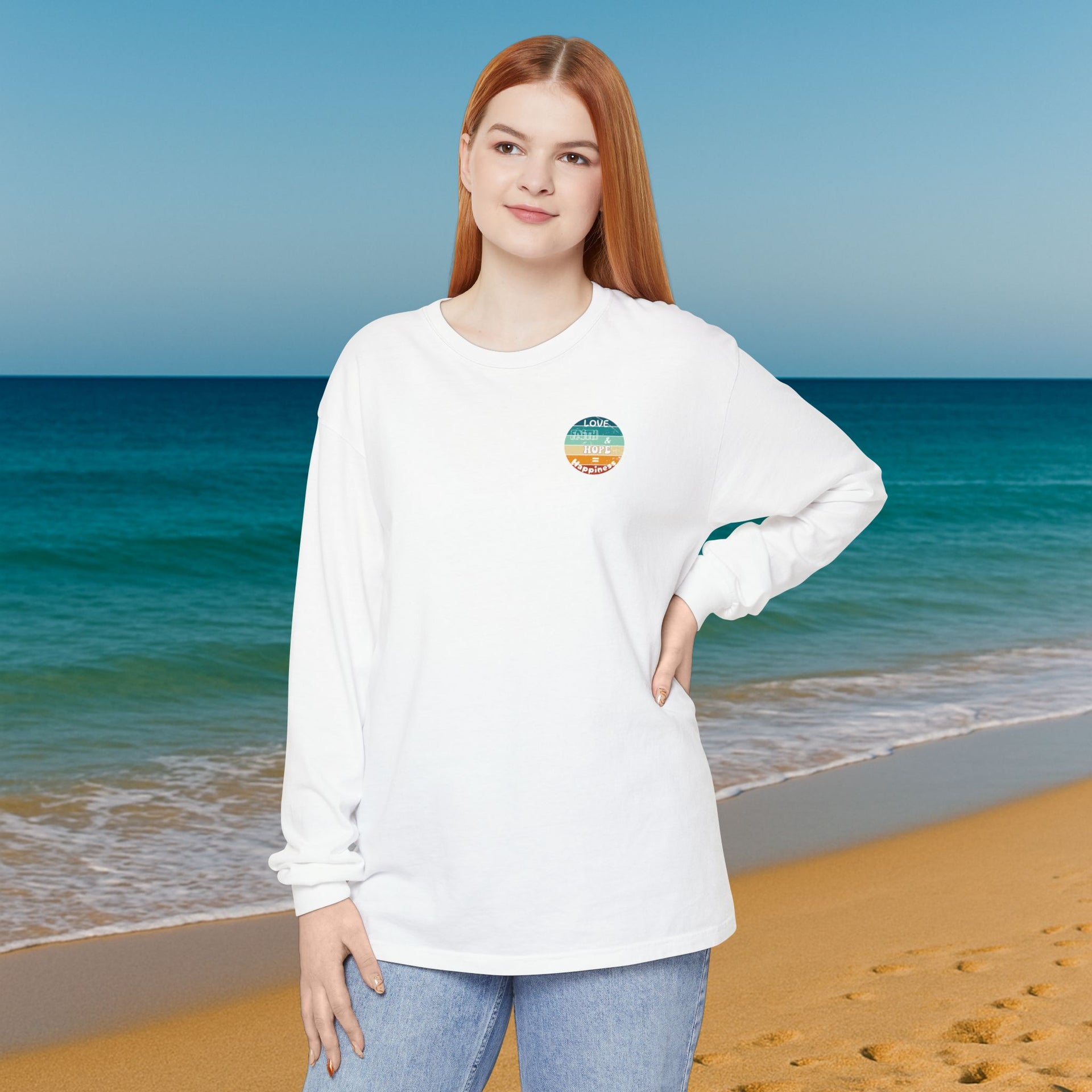 Love, Faith & Hope = Happiness Unisex Relaxed Fit Long Sleeve T-Shirt - My Faith My Father