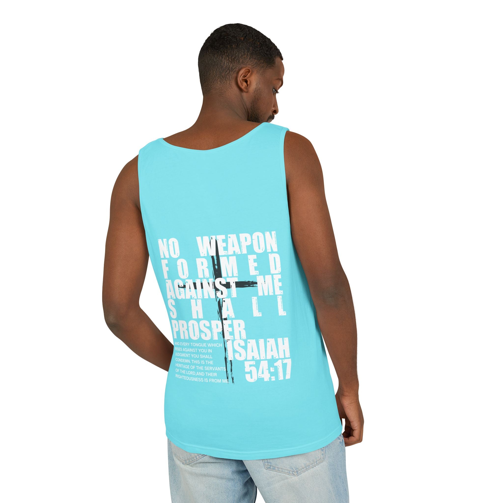 Isaiah 54:17 No Weapon Formed Against Me Relaxed Fit Tank Top, Unisex Muscle Tee, Christian Shirt, Inspirational Tank, Sleeveless Top,