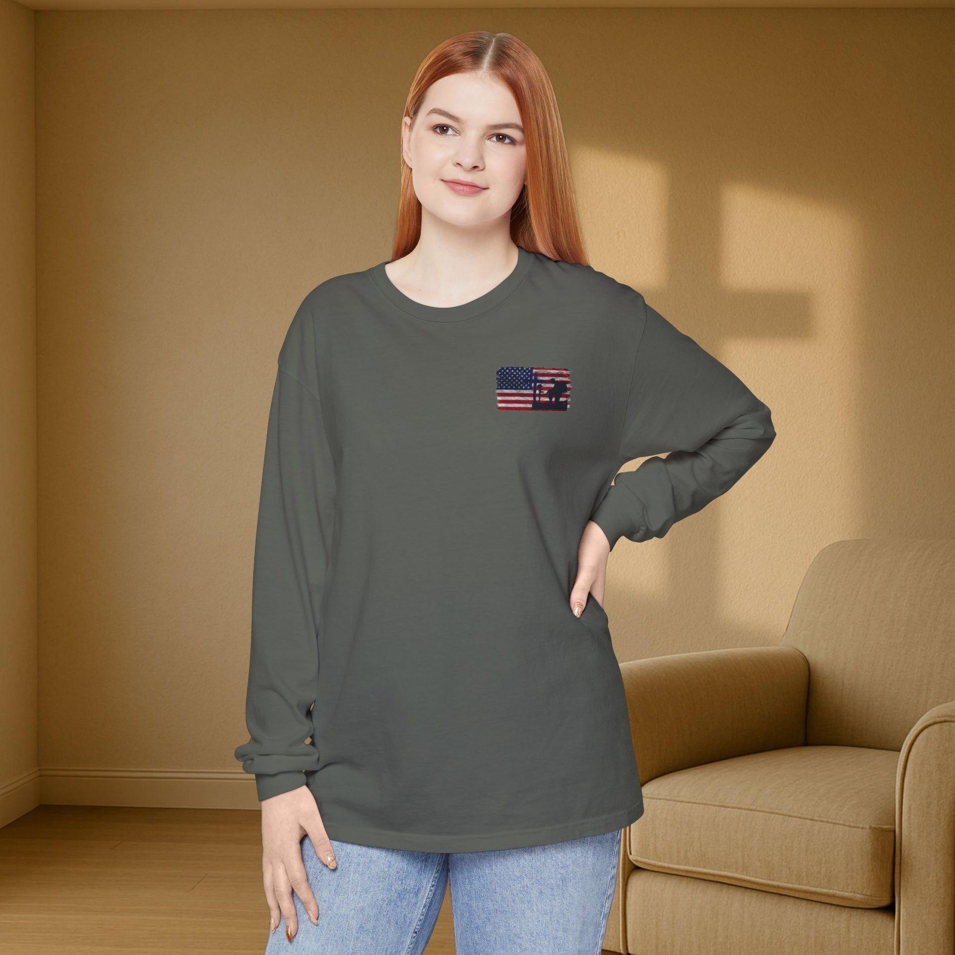 I Stand for the Flag, I Kneel for the Cross Unisex Relaxed Fit Long Sleeve T-Shirt - My Faith My Father