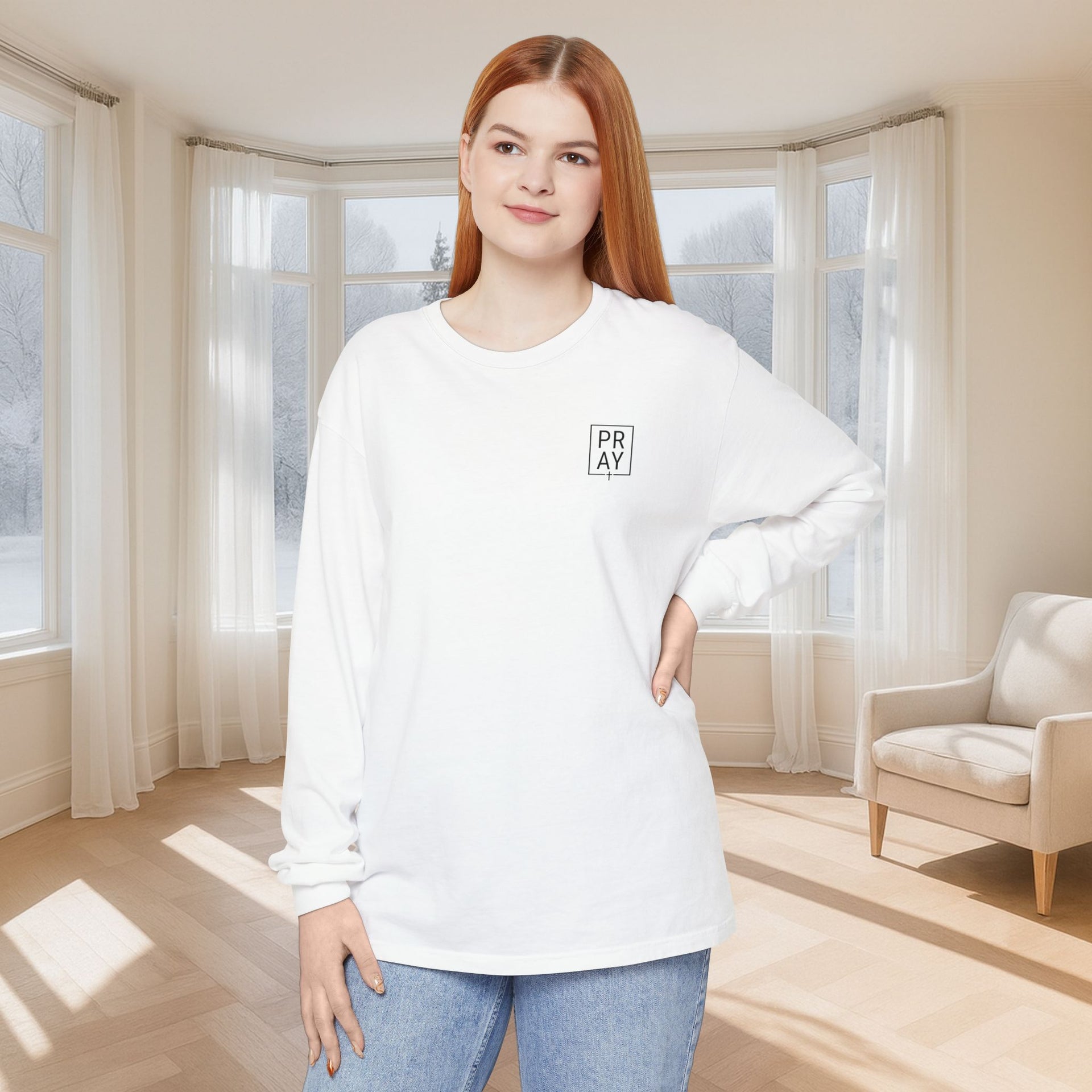 PRAY + Cross Unisex Relaxed Fit Long Sleeve T-Shirt - My Faith My Father