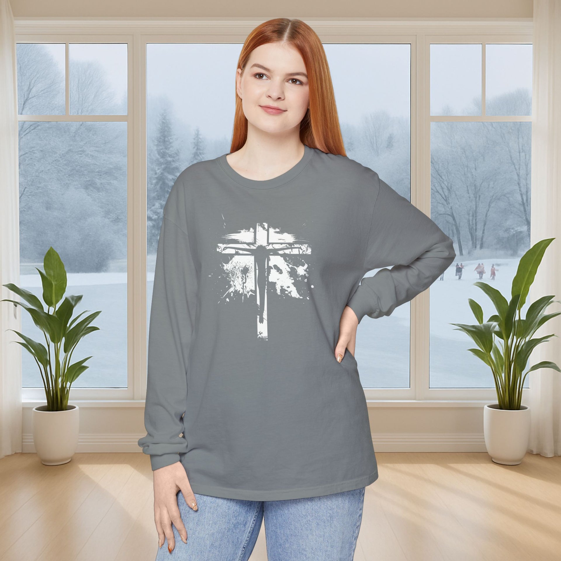 Jesus On Cross Unisex Relaxed Fit Long Sleeve T-Shirt - My Faith My Father